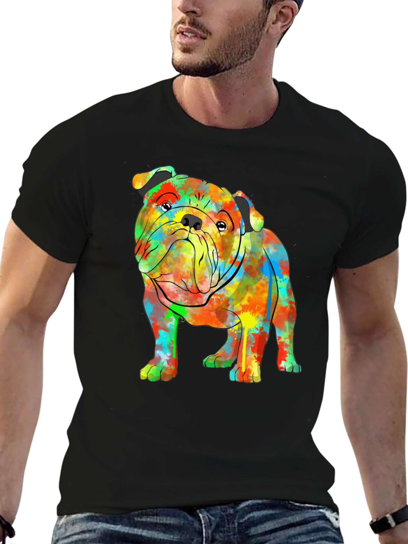 Colorful Bulldog Graphic T-Shirt