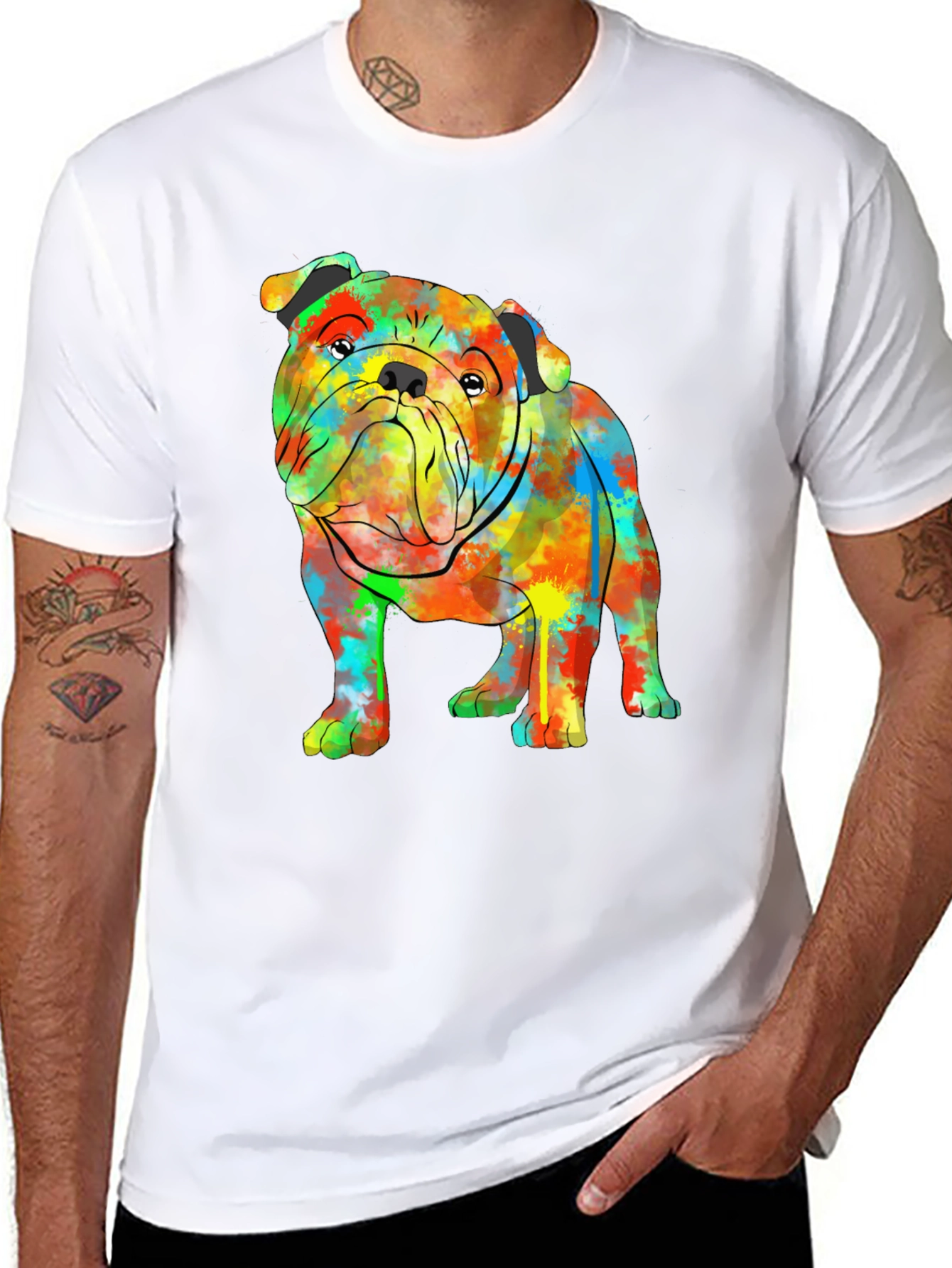 Colorful Bulldog Graphic T-Shirt