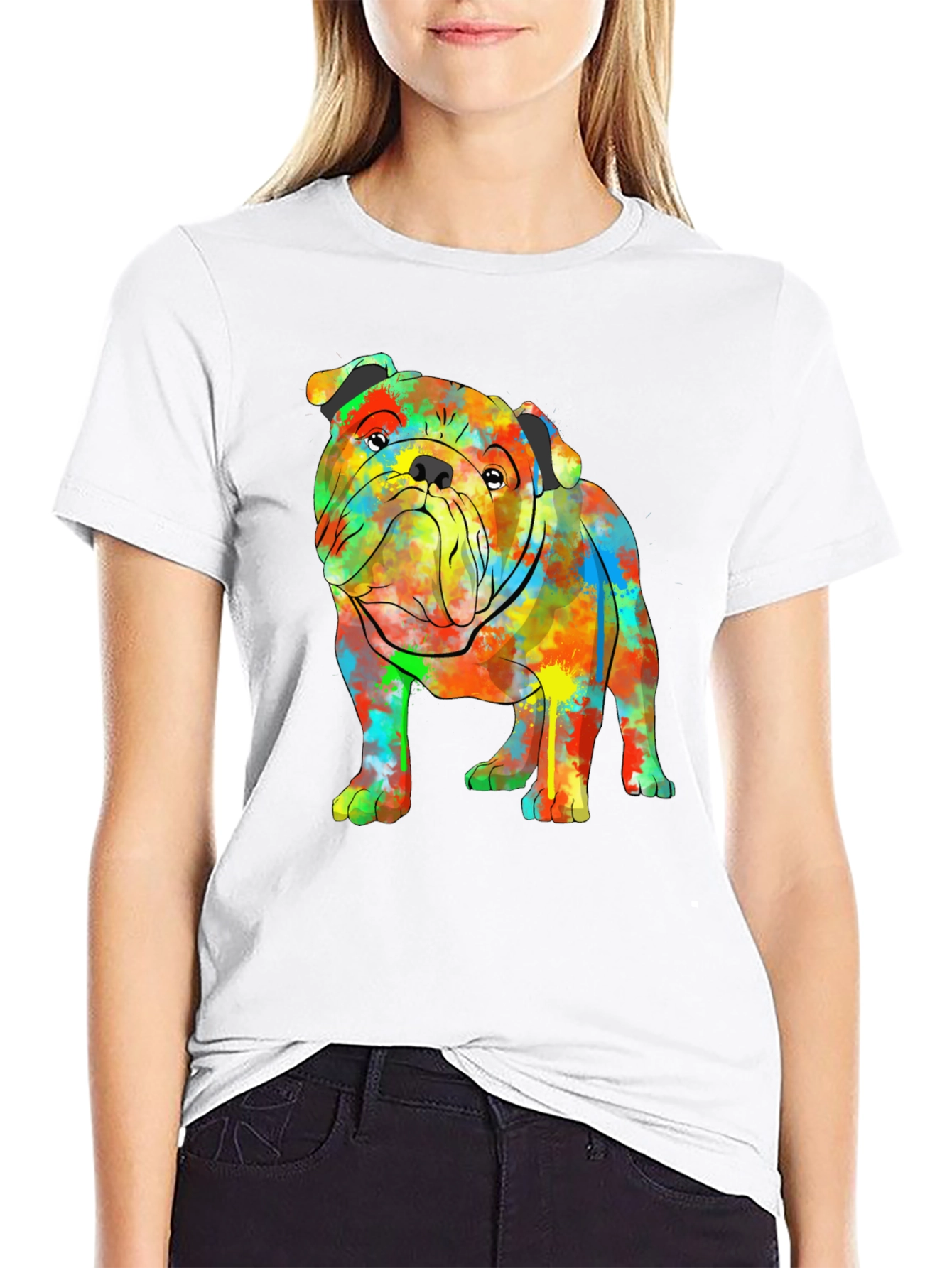 Colorful Bulldog Graphic T-Shirt