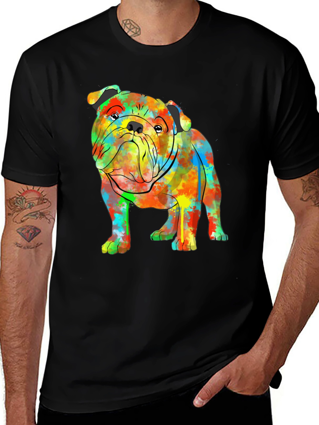 Colorful Bulldog Graphic T-Shirt