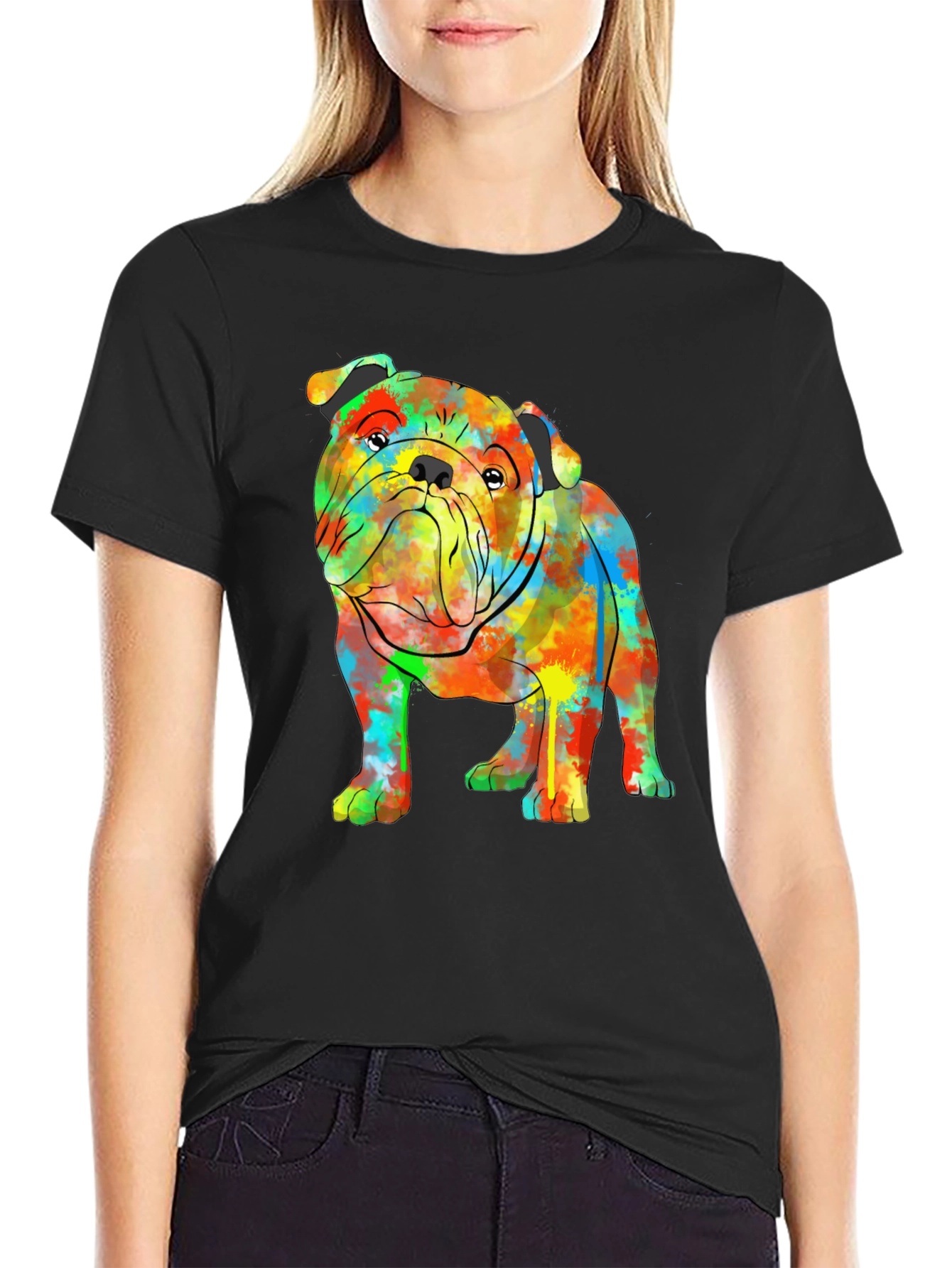 Colorful Bulldog Graphic T-Shirt