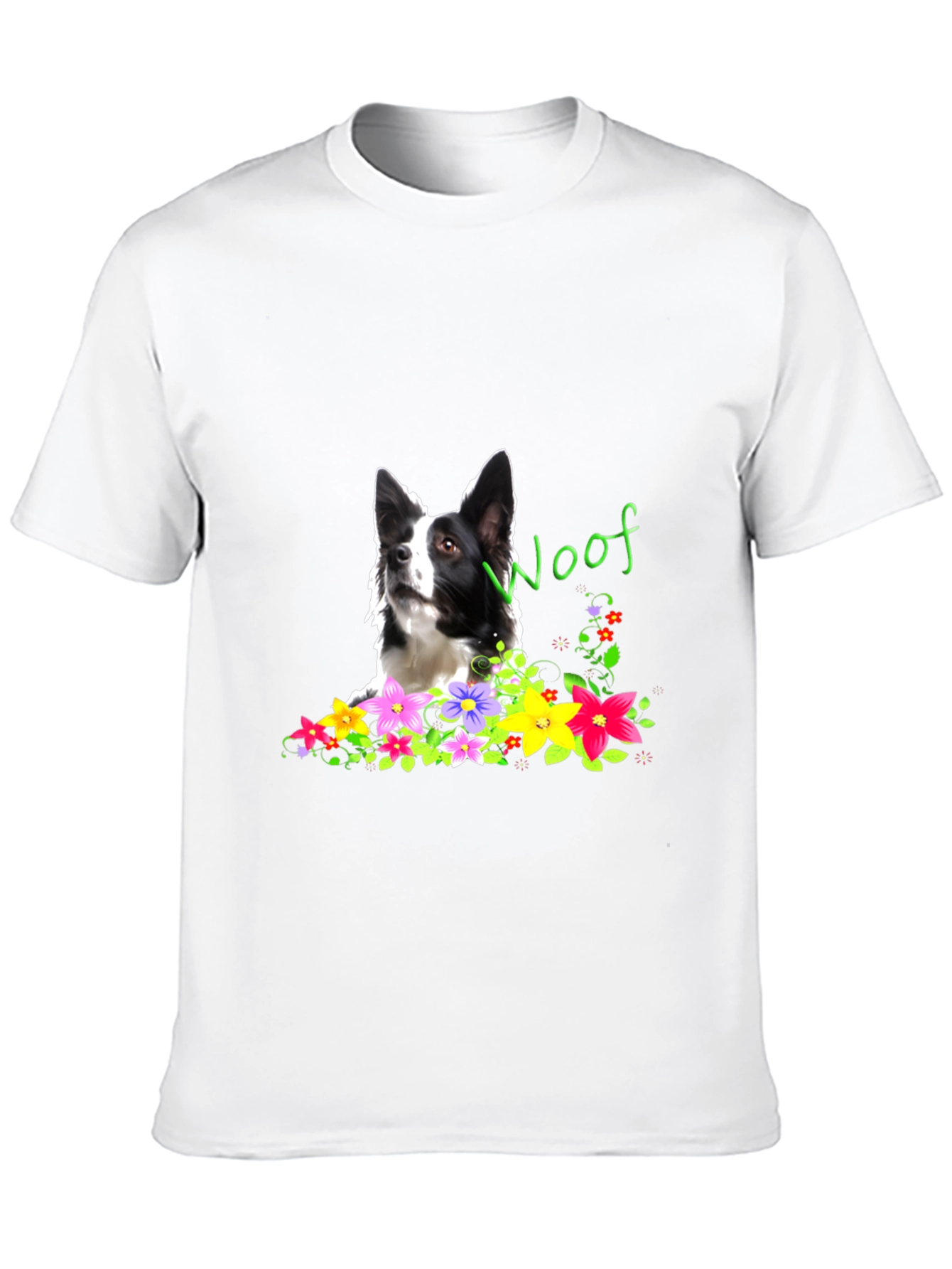 Woof Dog & Flowers Graphic T-Shirt