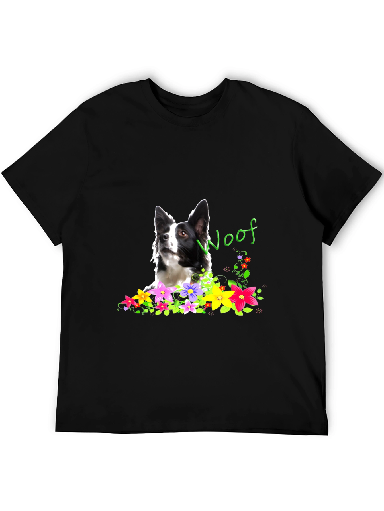 Woof Dog & Flowers Graphic T-Shirt