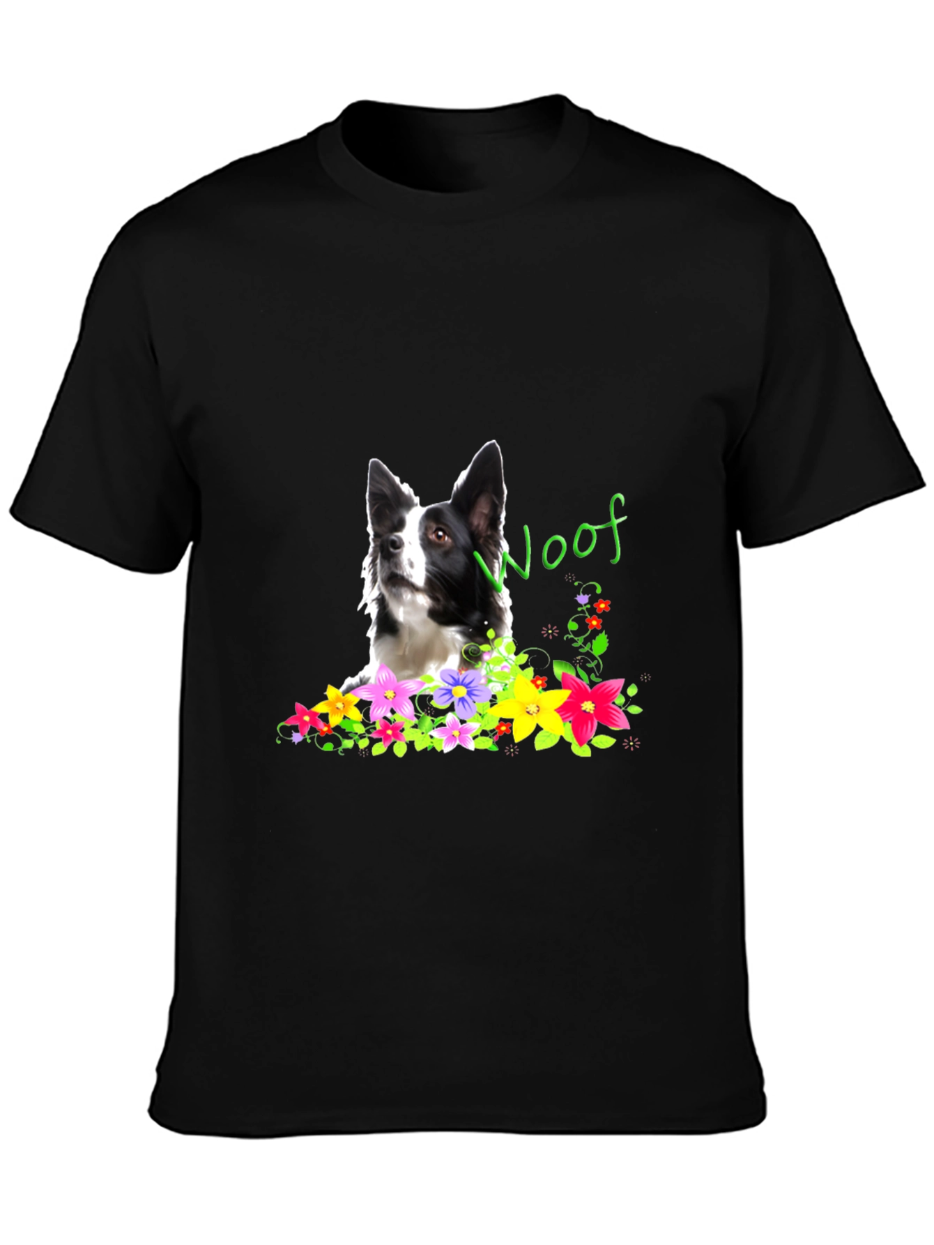 Woof Dog & Flowers Graphic T-Shirt