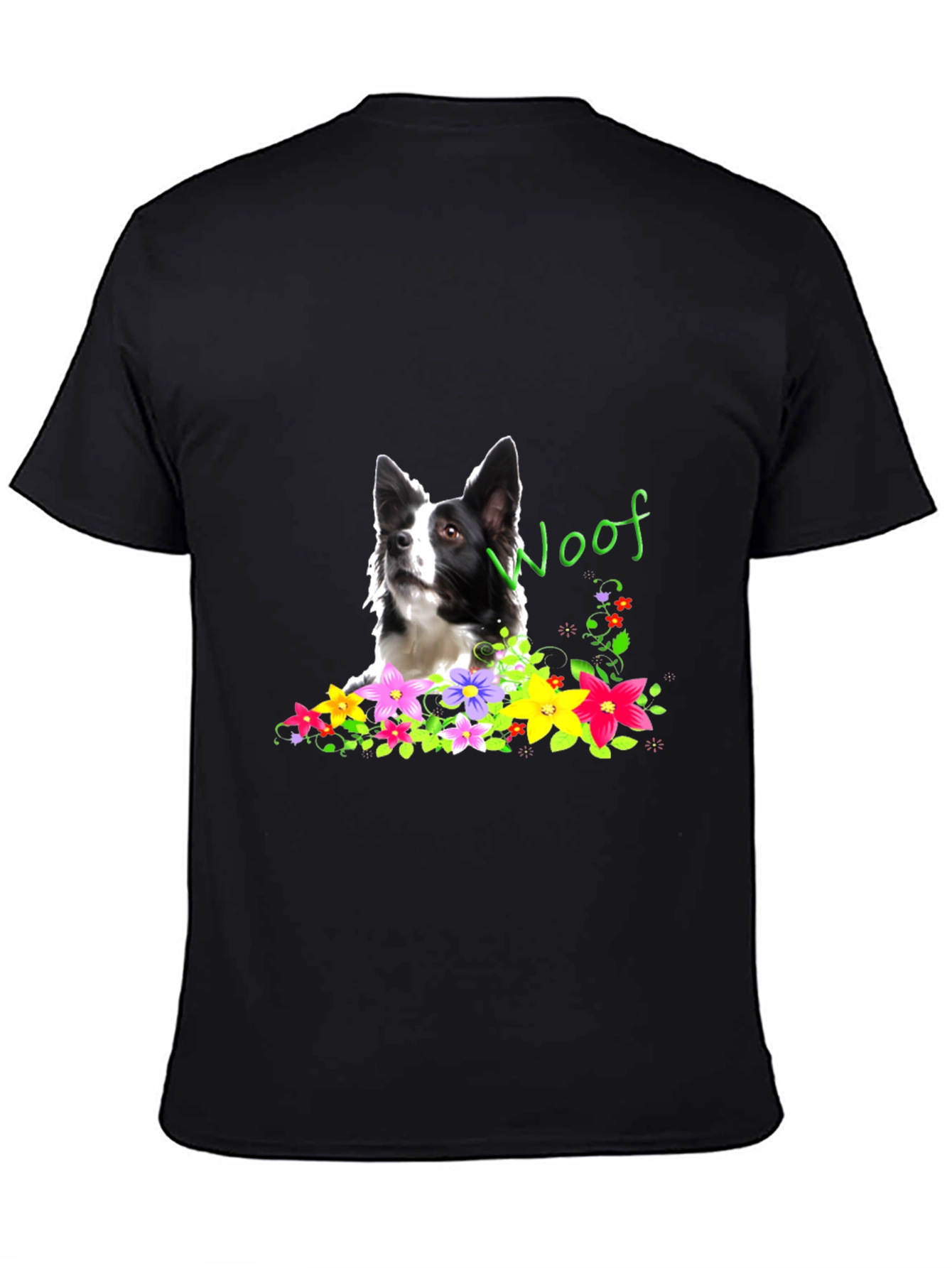 Woof Dog & Flowers Graphic T-Shirt