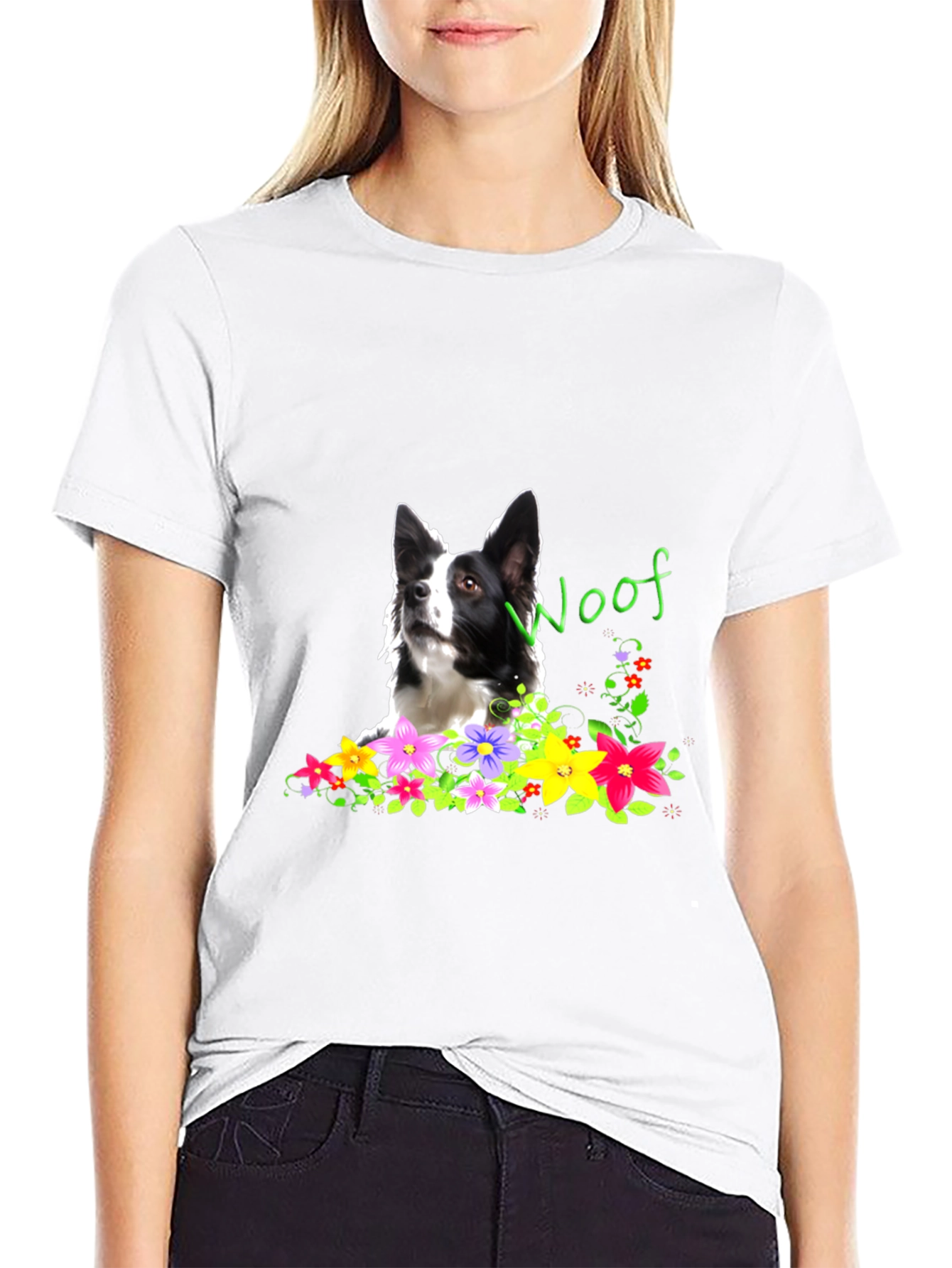 Woof Dog & Flowers Graphic T-Shirt