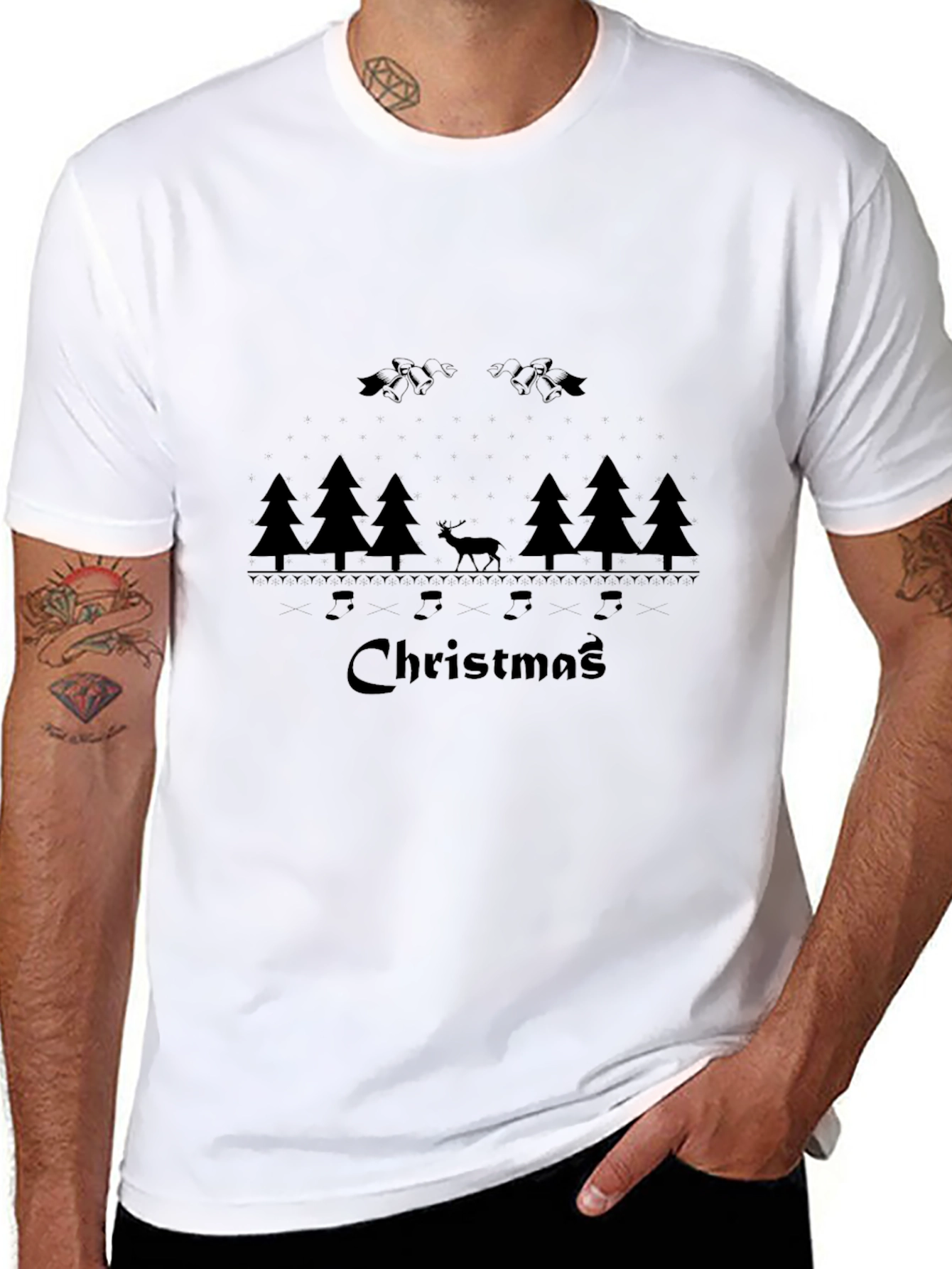 Christmas Theme Black Graphic T-Shirt