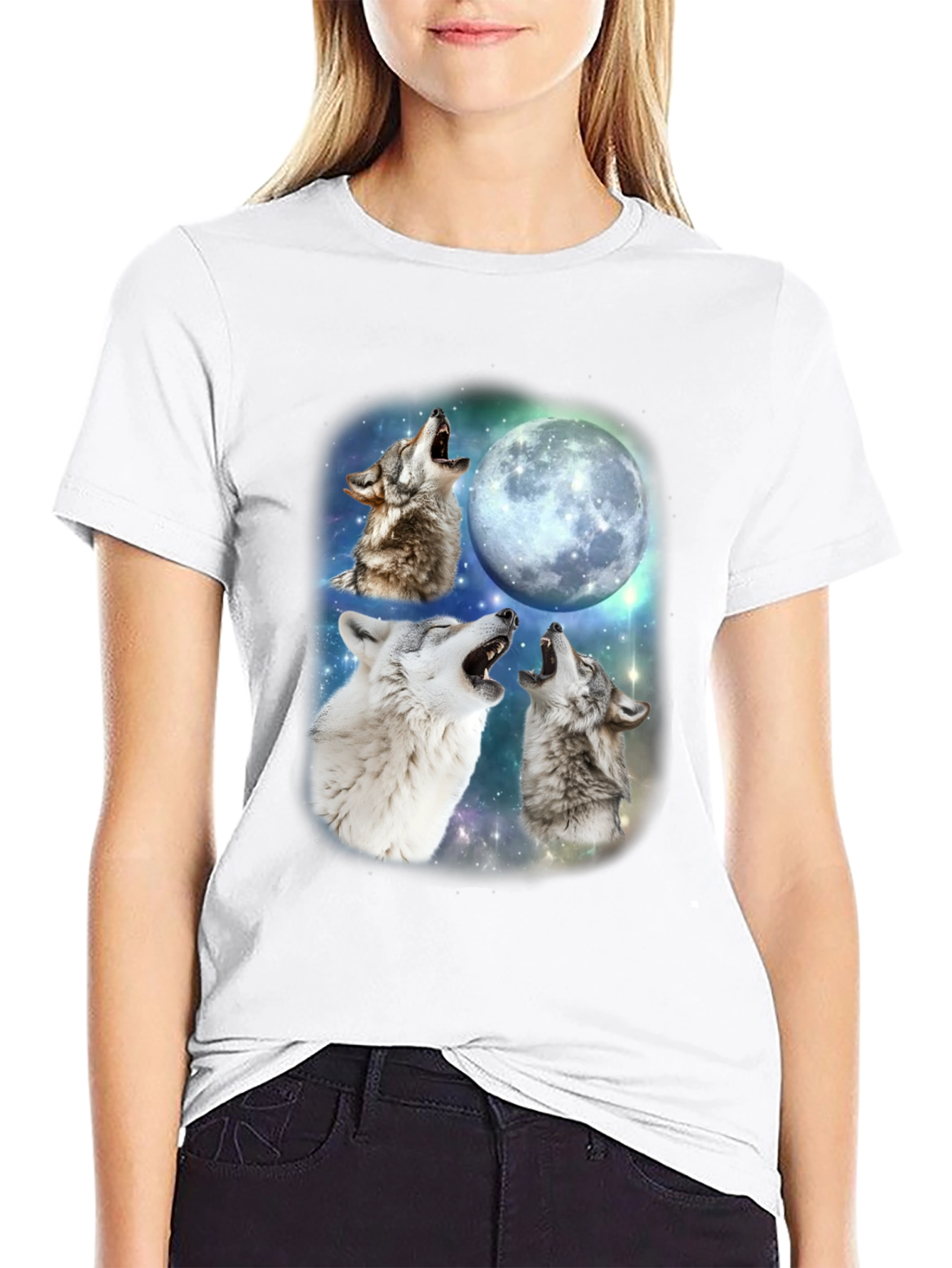 Wolf Moon T-Shirt - Mens Black Crew Neck Tee