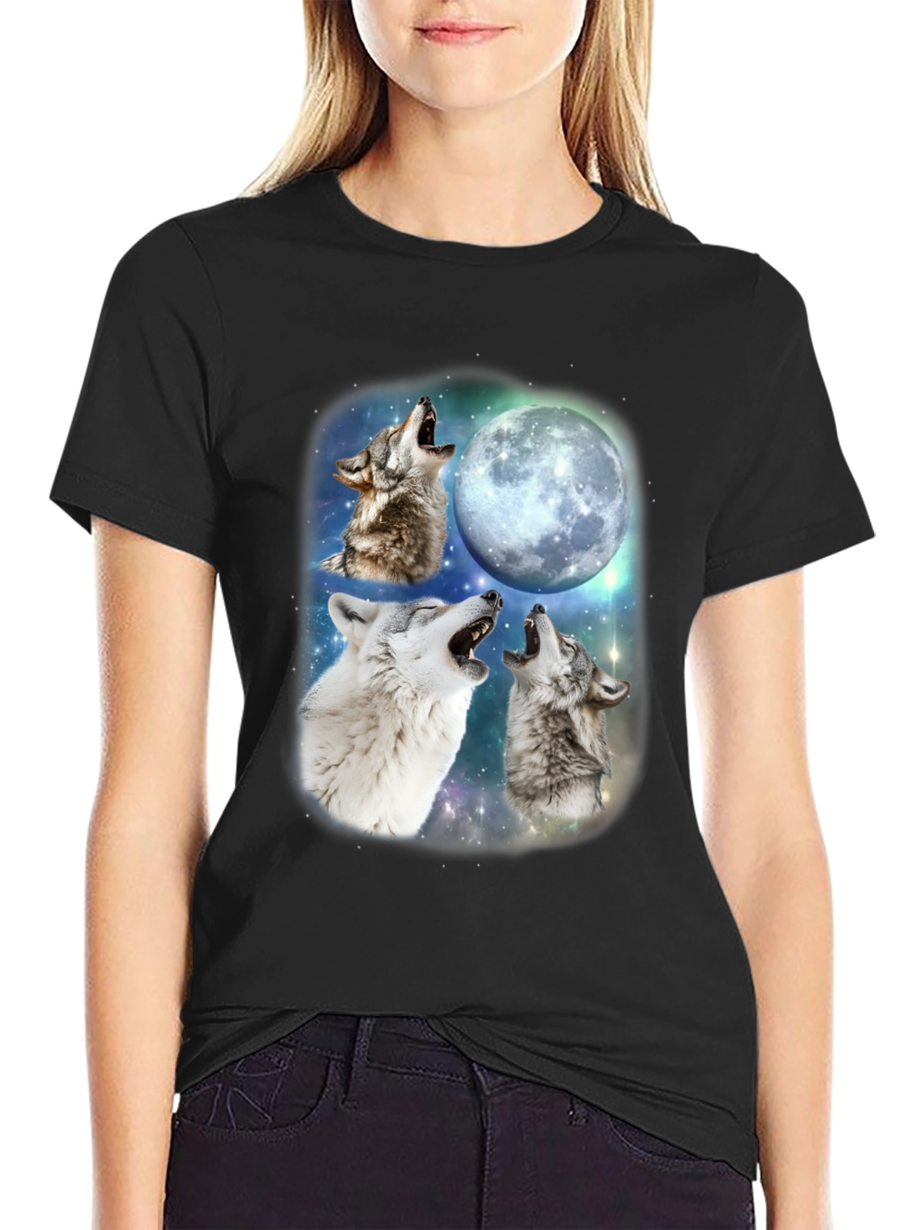 Wolf Moon T-Shirt - Mens Black Crew Neck Tee