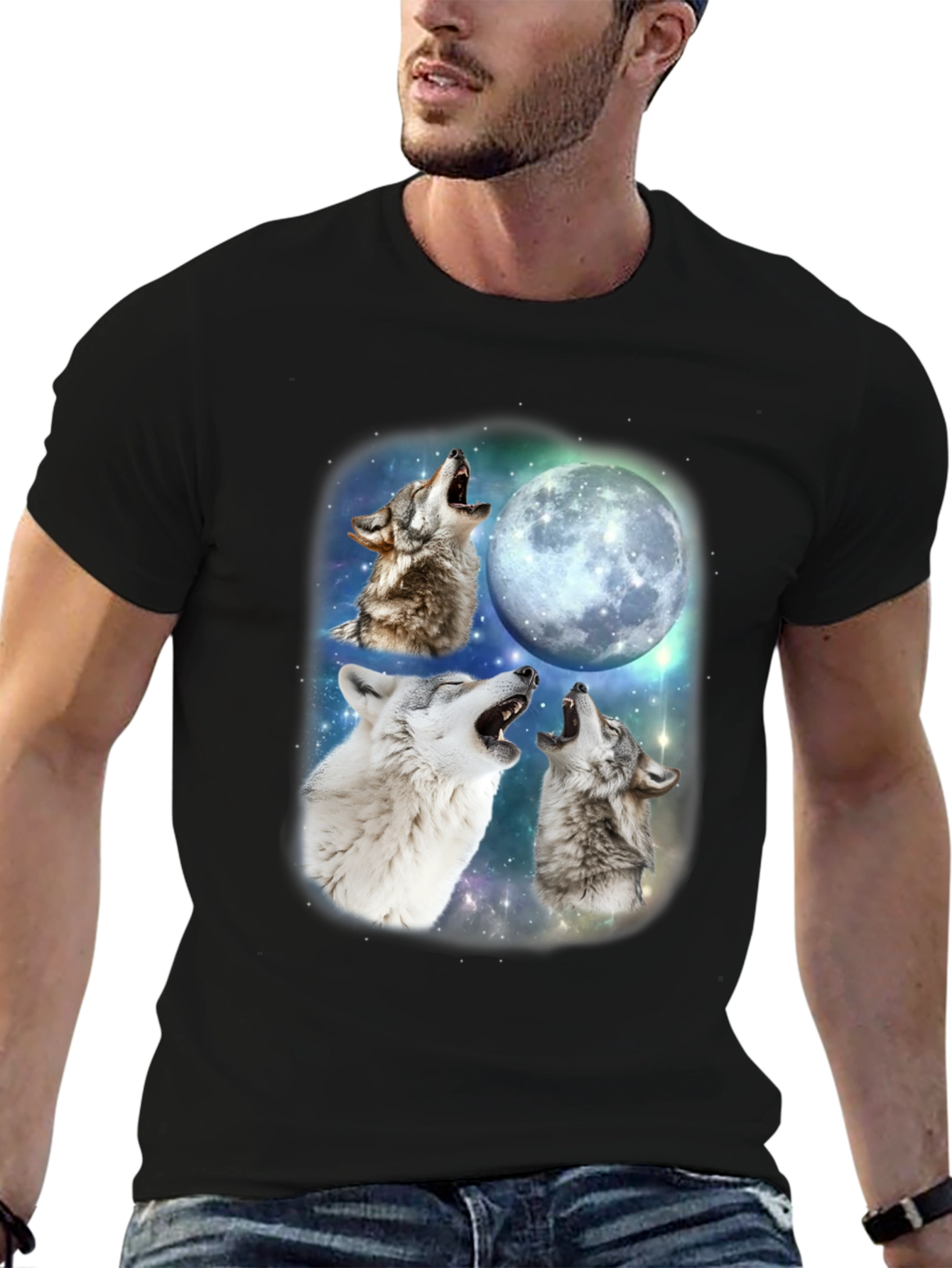 Wolf Moon T-Shirt - Mens Black Crew Neck Tee