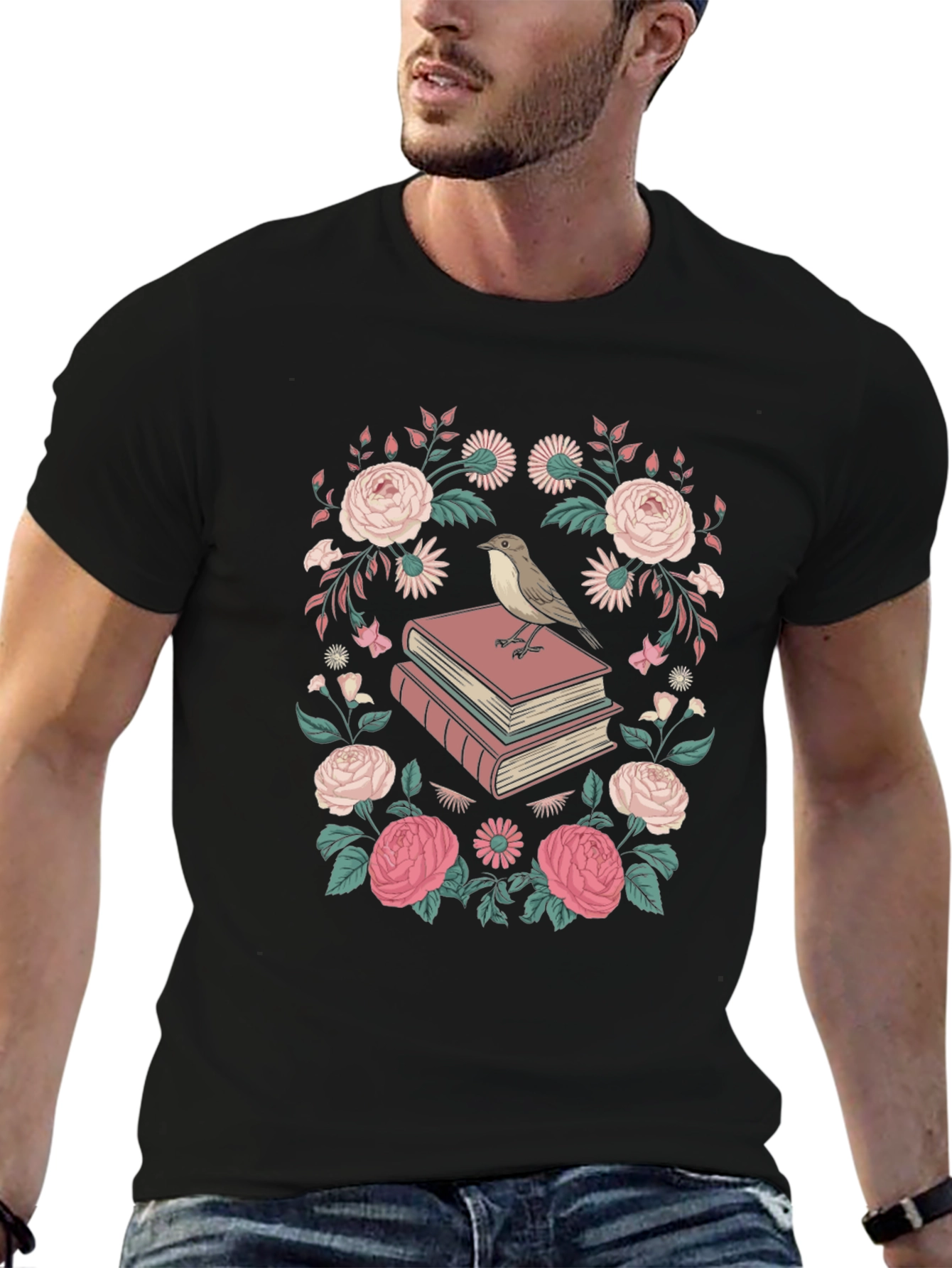 Floral Bird on Books Graphic Tee