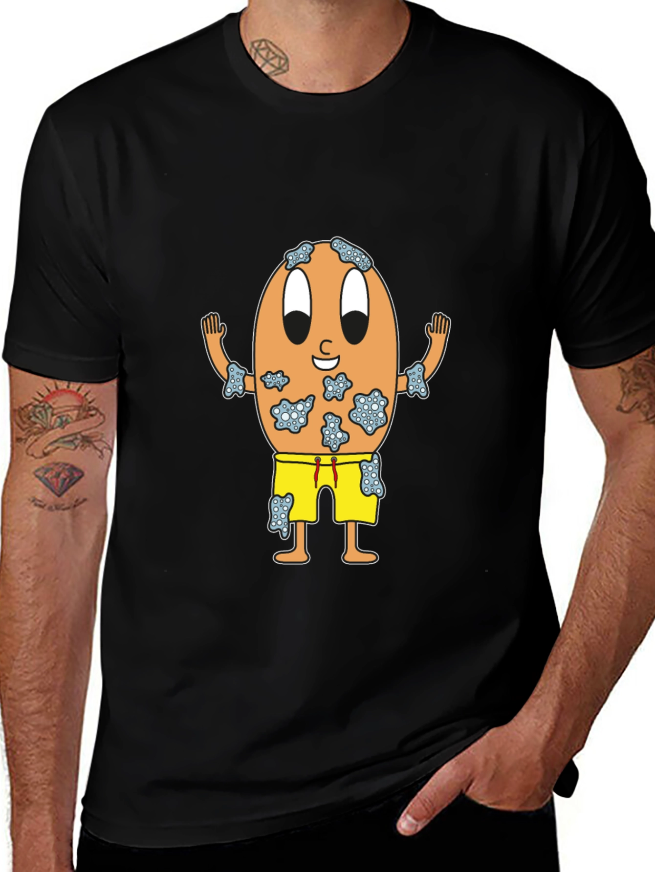 Funny Egg Cartoon Black T-Shirt