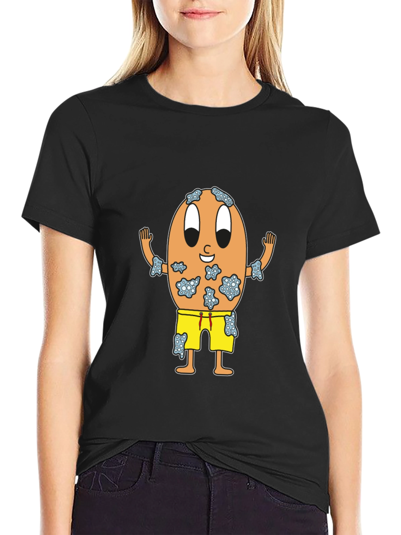 Funny Egg Cartoon Black T-Shirt