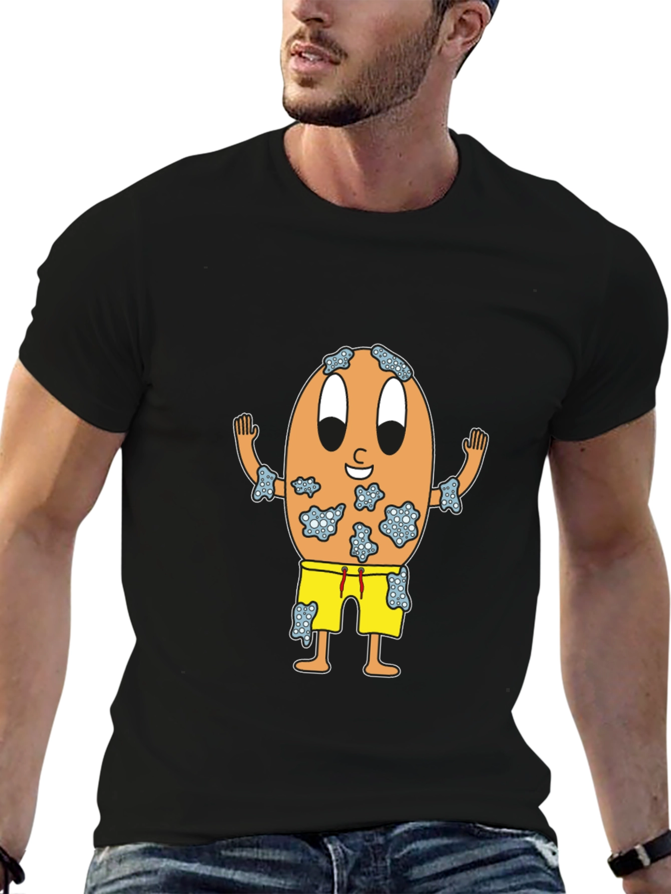 Funny Egg Cartoon Black T-Shirt