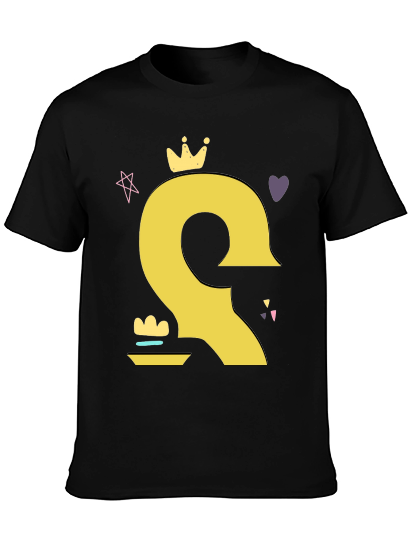 Crown Cartoon Style Black T-Shirt