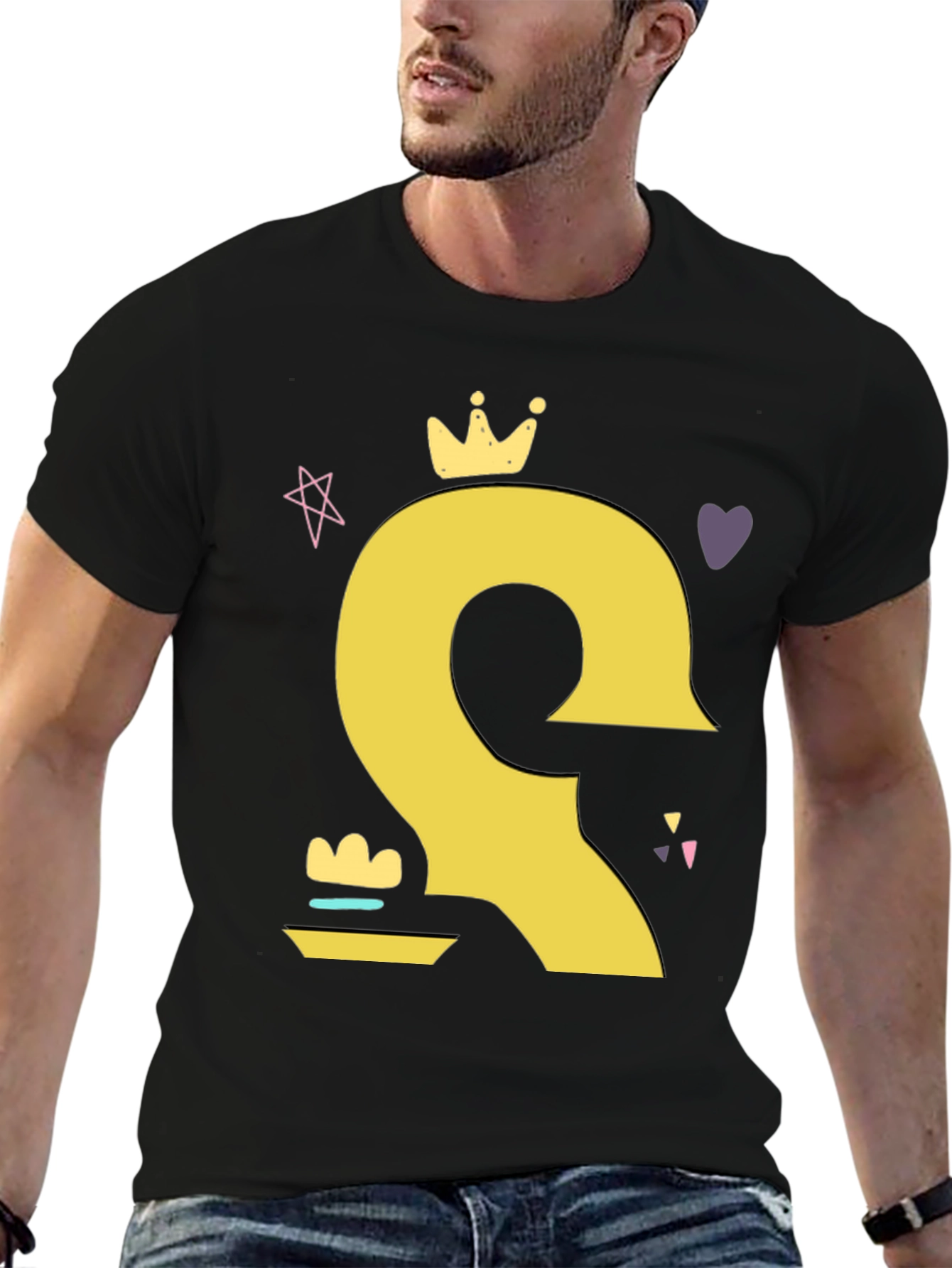 Crown Cartoon Style Black T-Shirt