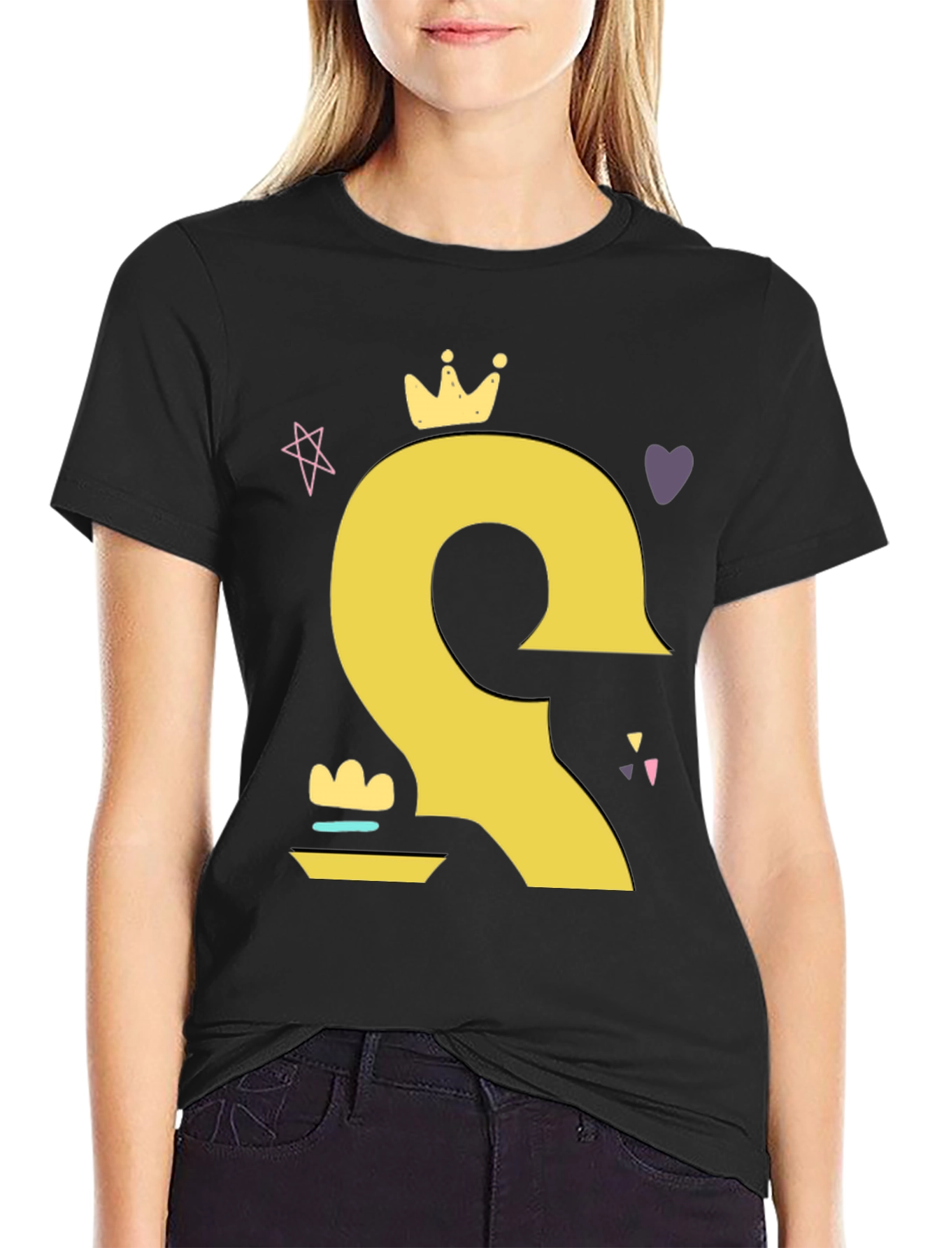 Crown Cartoon Style Black T-Shirt