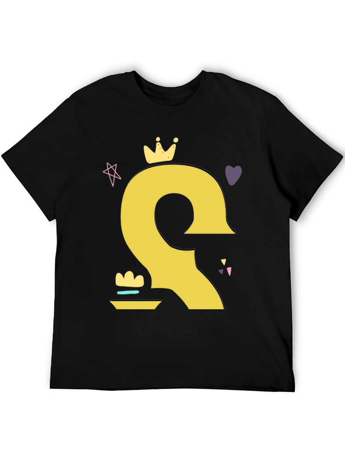 Crown Cartoon Style Black T-Shirt