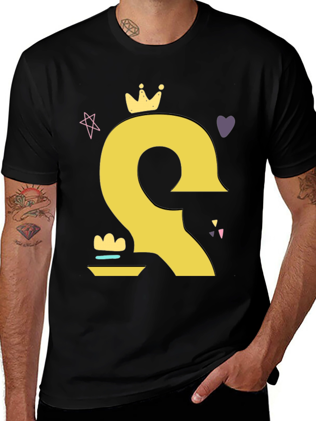 Crown Cartoon Style Black T-Shirt