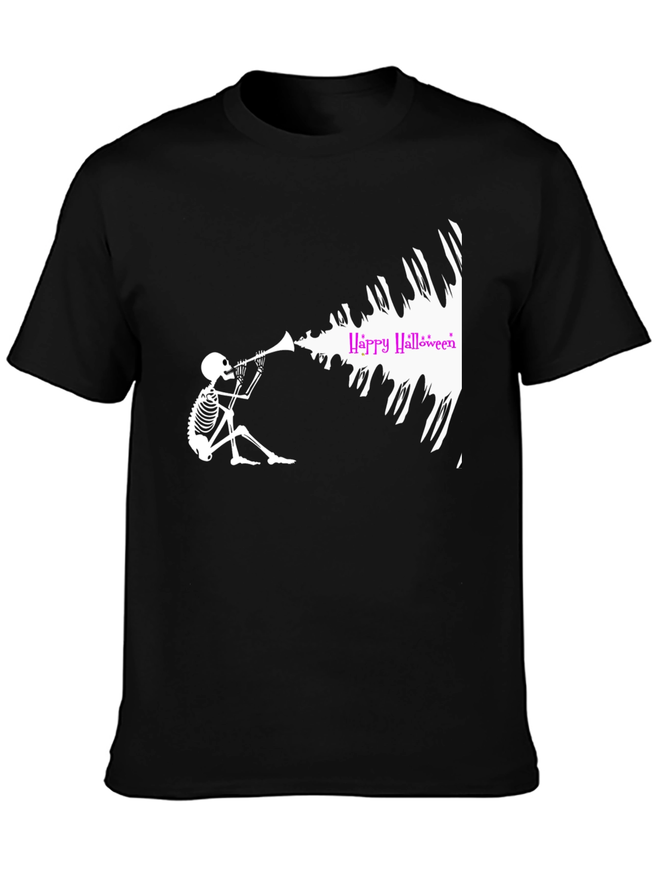 Halloween Skeleton Trumpet Black T-Shirt