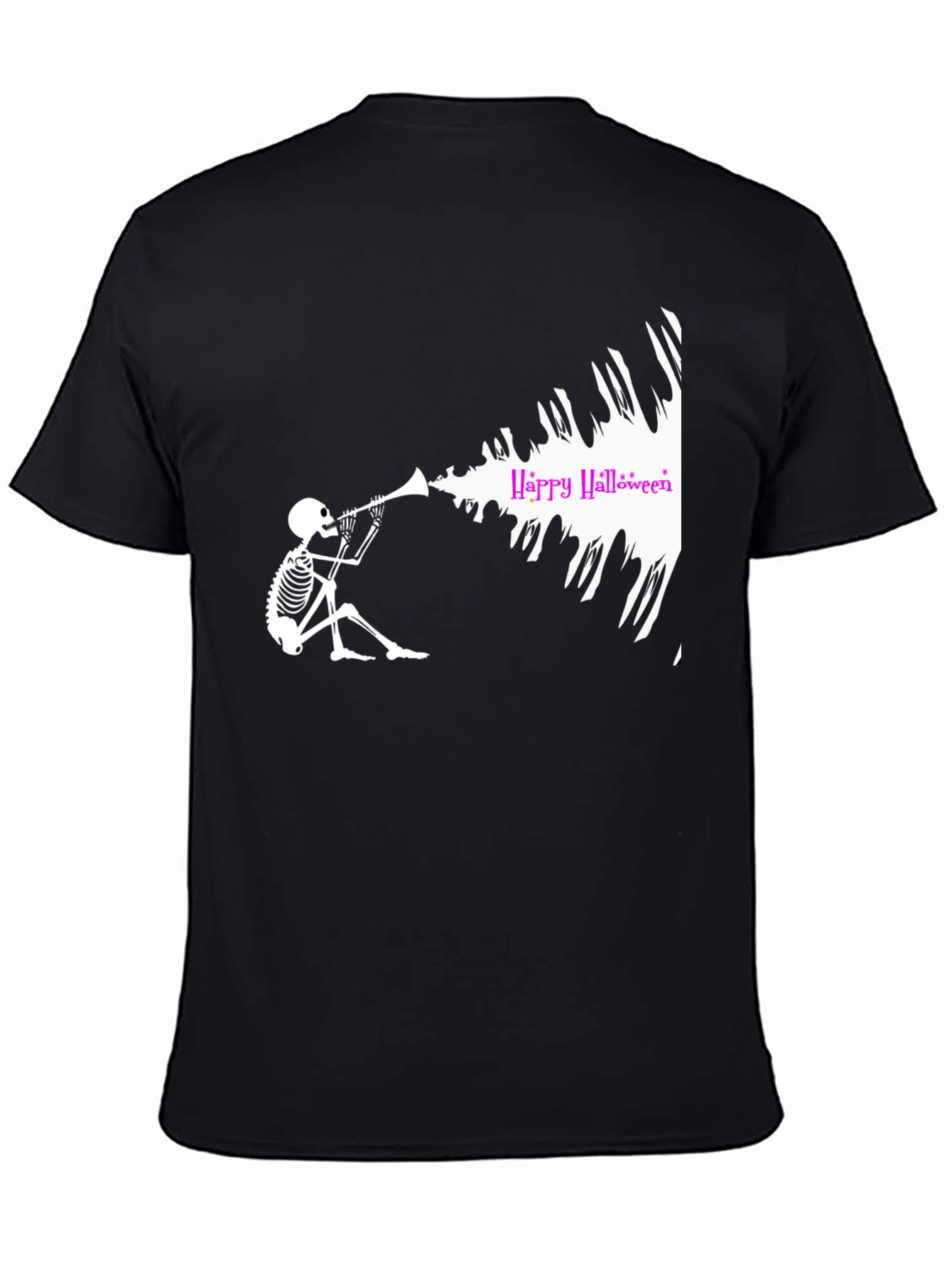 Halloween Skeleton Trumpet Black T-Shirt