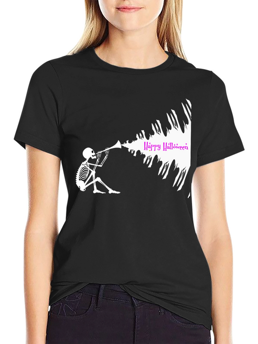 Halloween Skeleton Trumpet Black T-Shirt