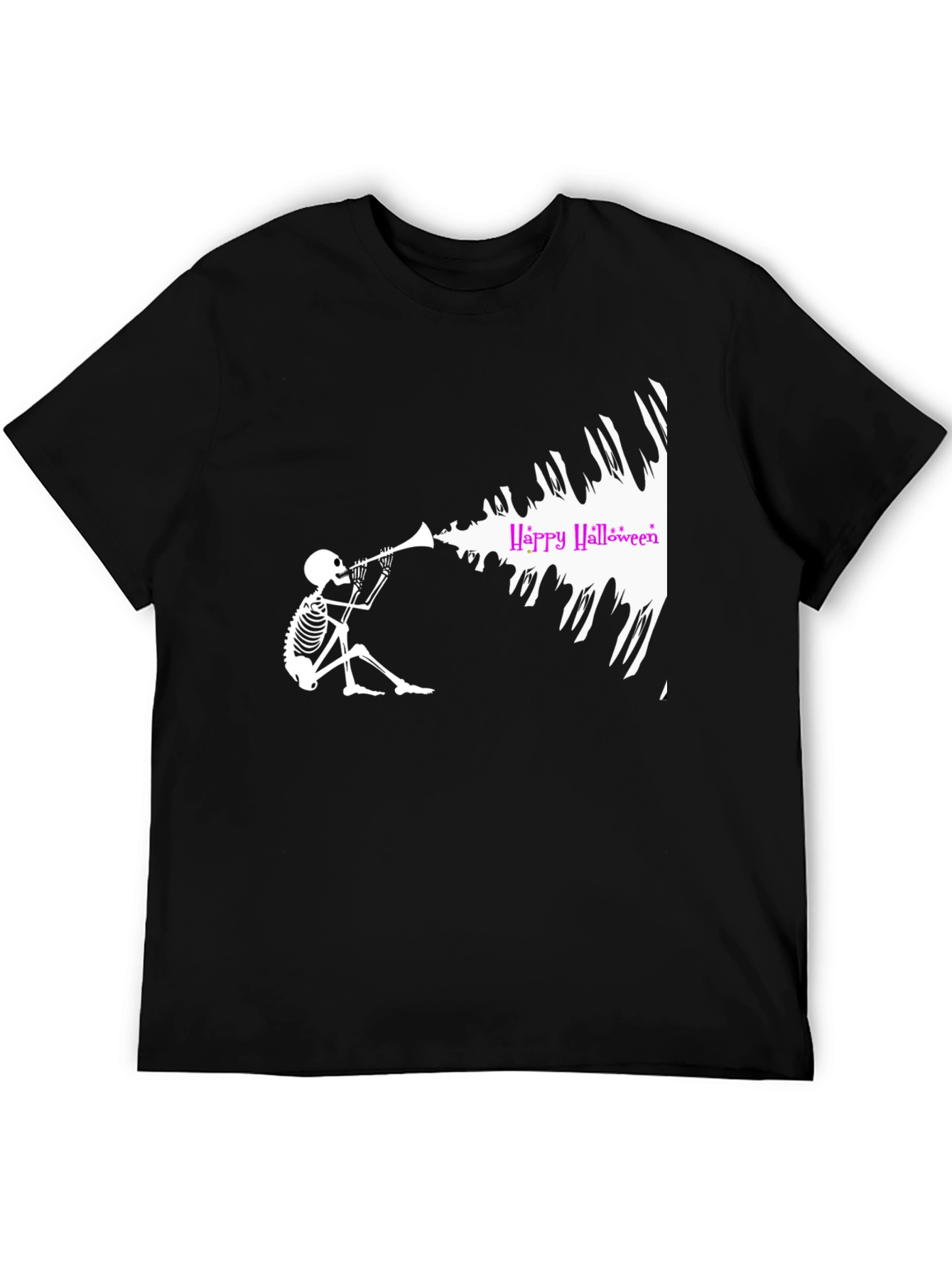 Halloween Skeleton Trumpet Black T-Shirt