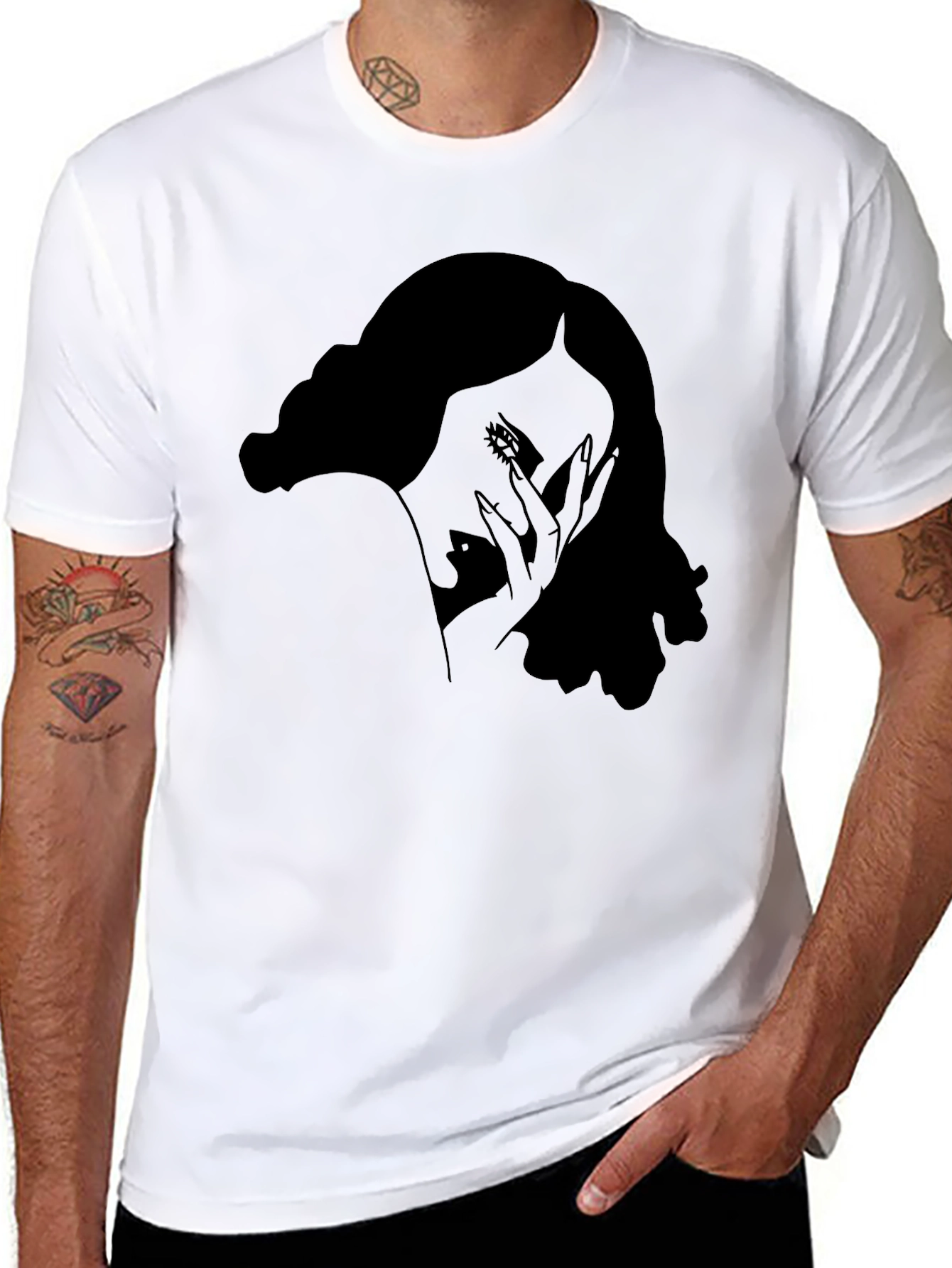Stylish Black T-Shirt with Woman Portrait Graphic