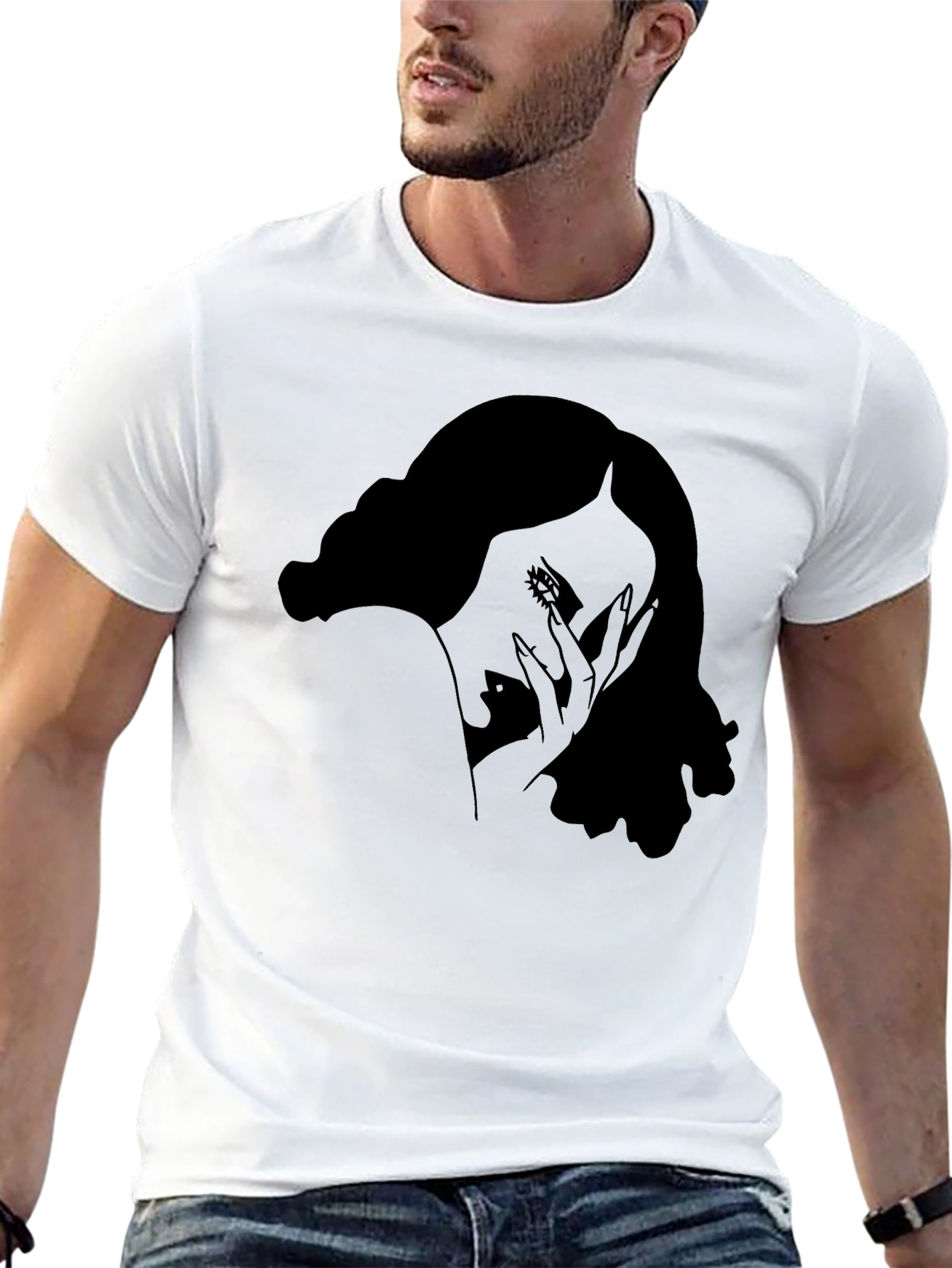 Stylish Black T-Shirt with Woman Portrait Graphic