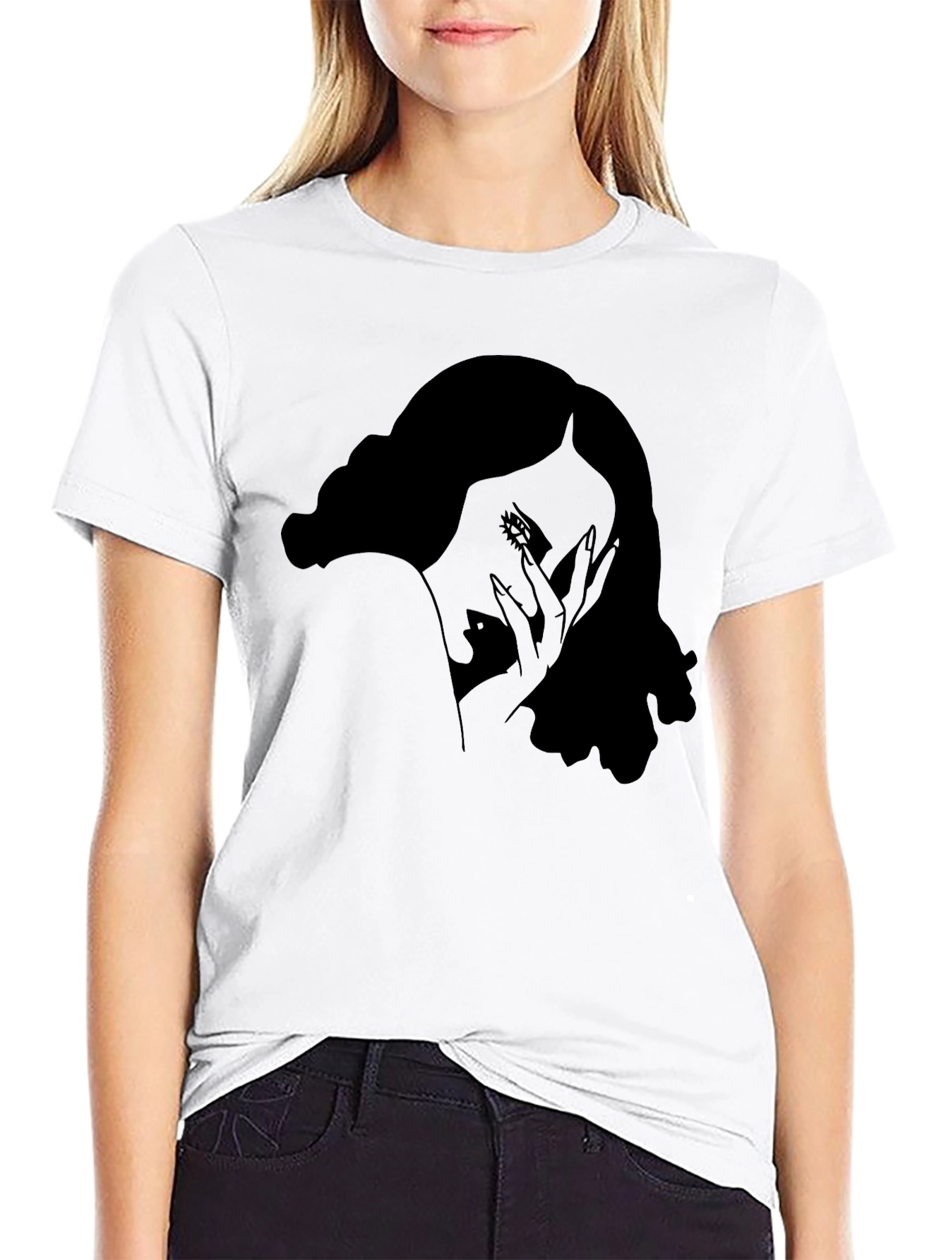 Stylish Black T-Shirt with Woman Portrait Graphic