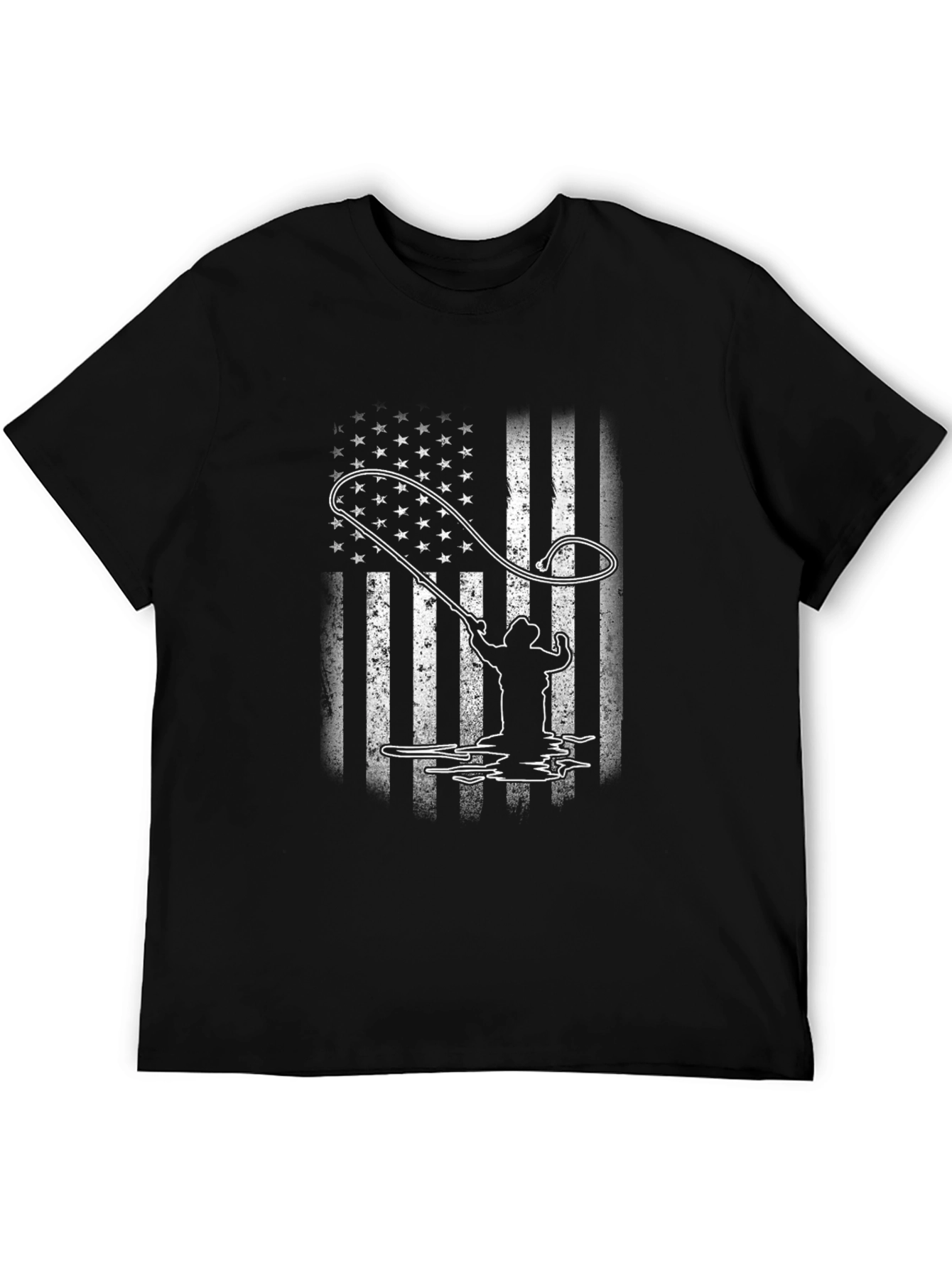 American Flag Fisherman T-Shirt - Black