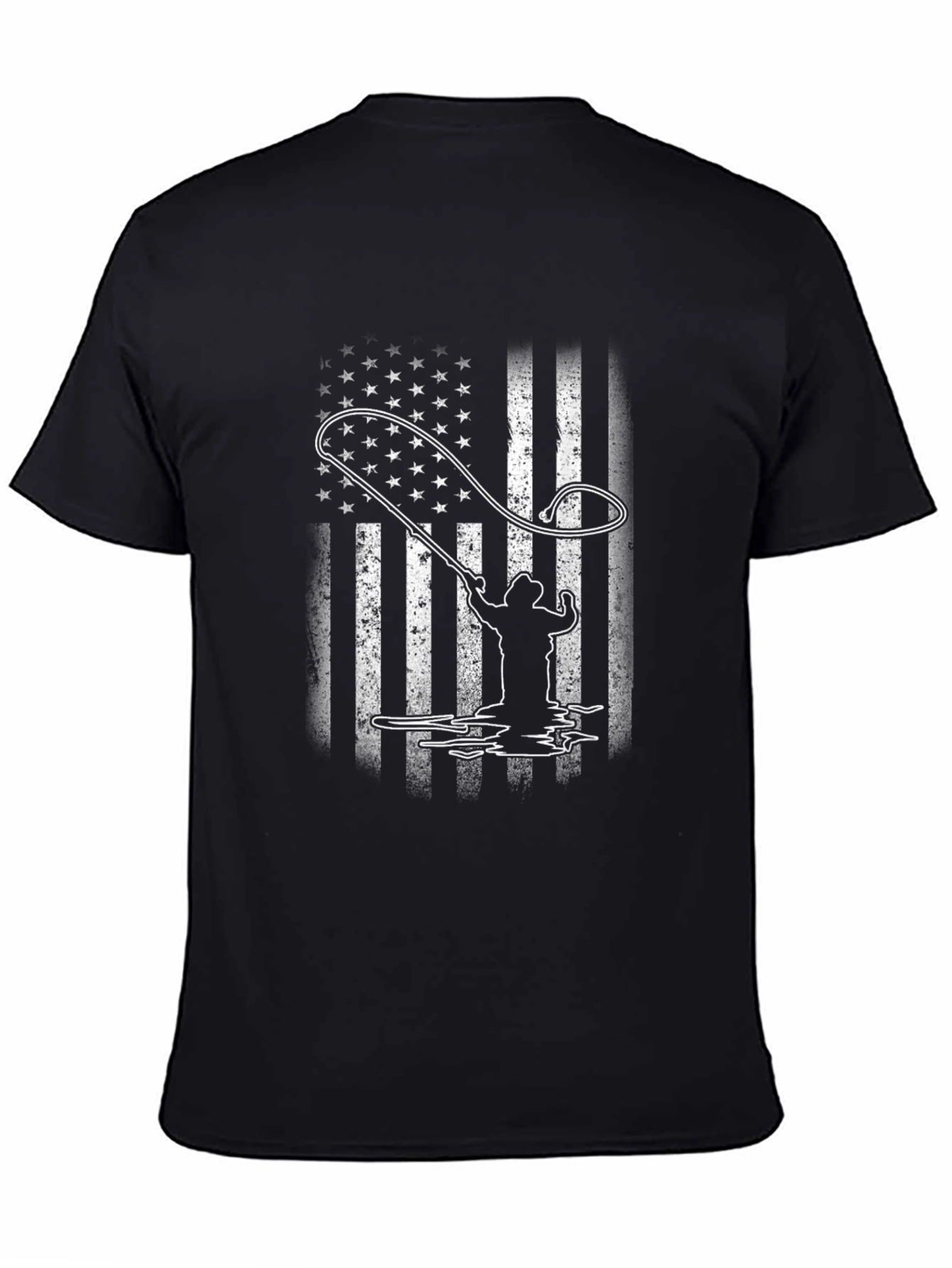 American Flag Fisherman T-Shirt - Black