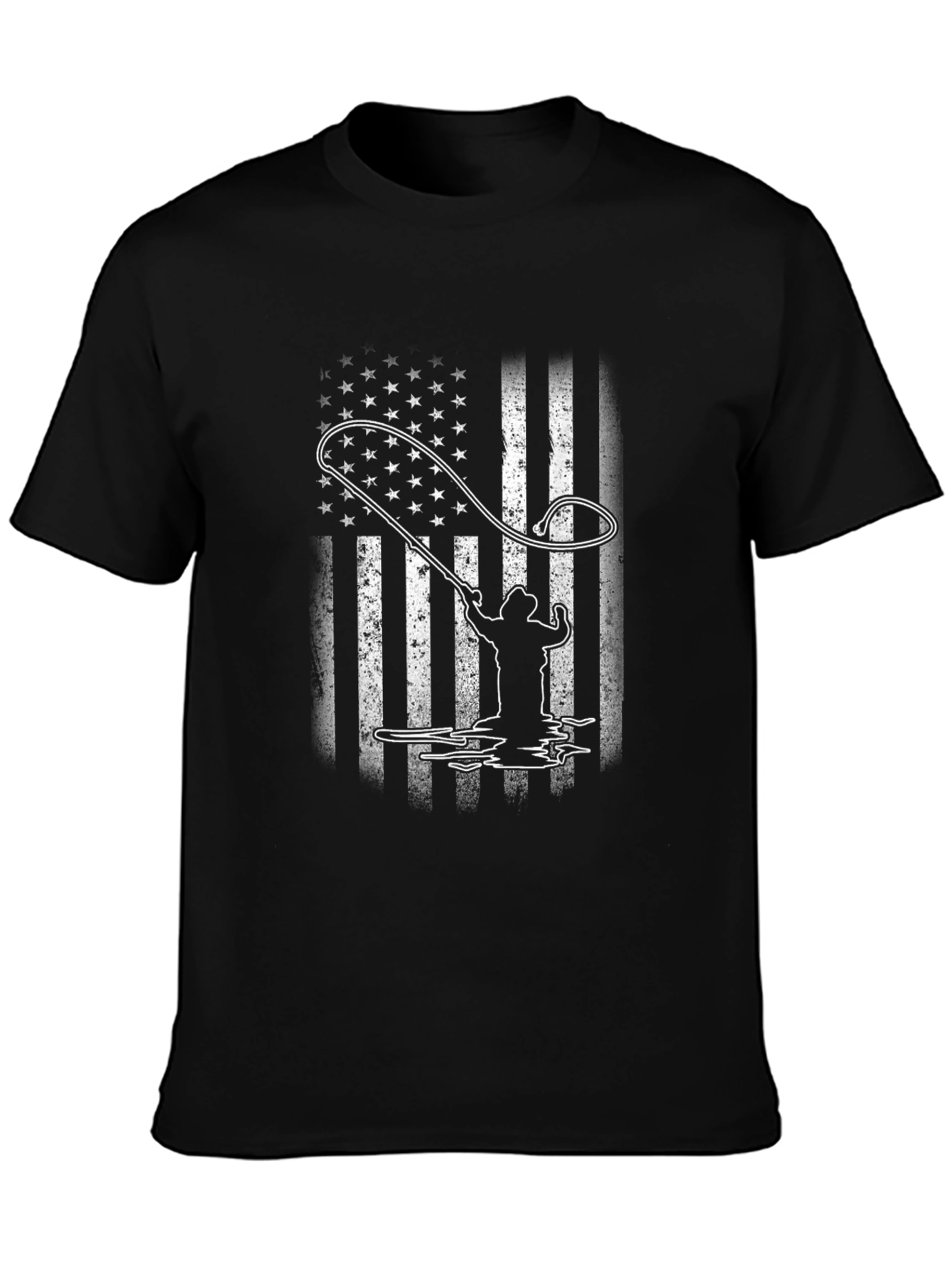 American Flag Fisherman T-Shirt - Black