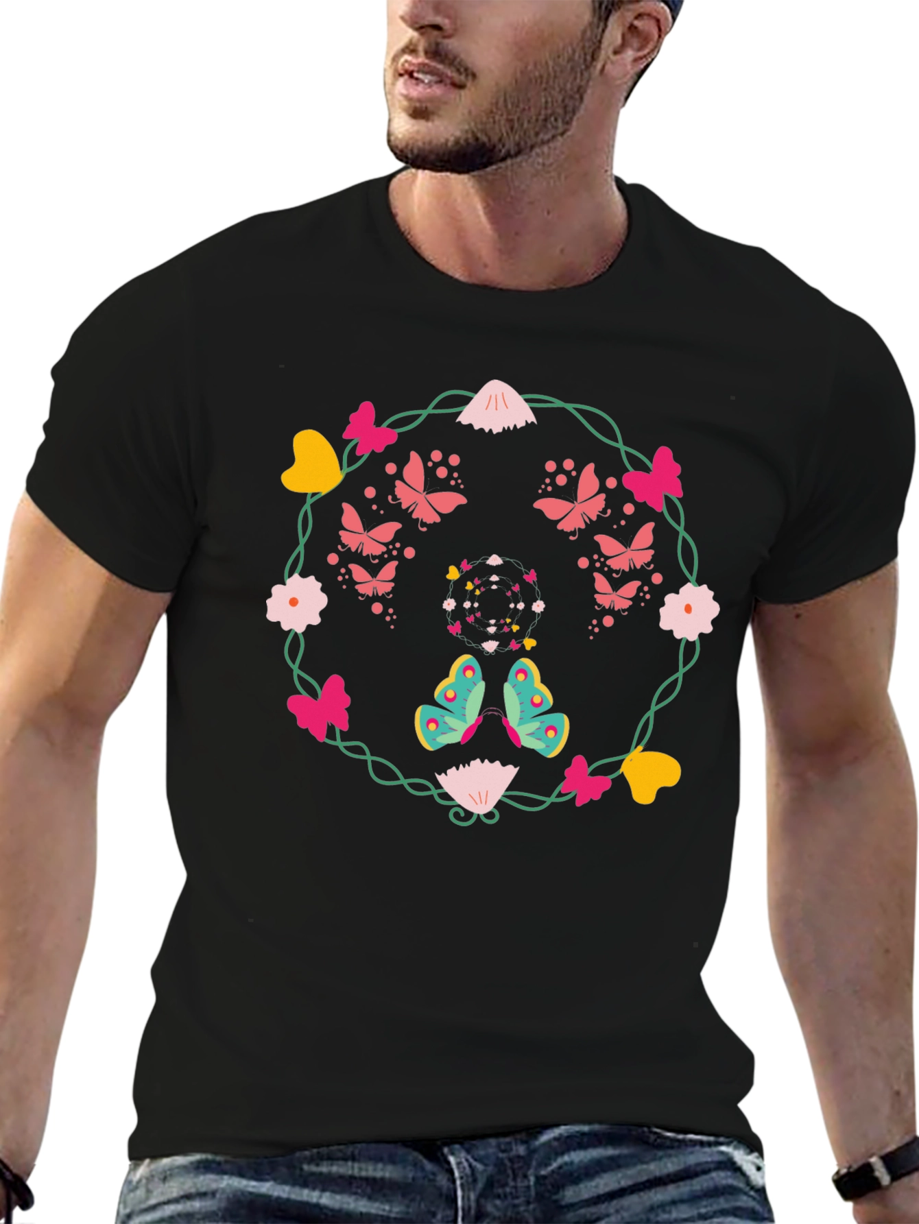 Butterfly & Floral Wreath Graphic Tee