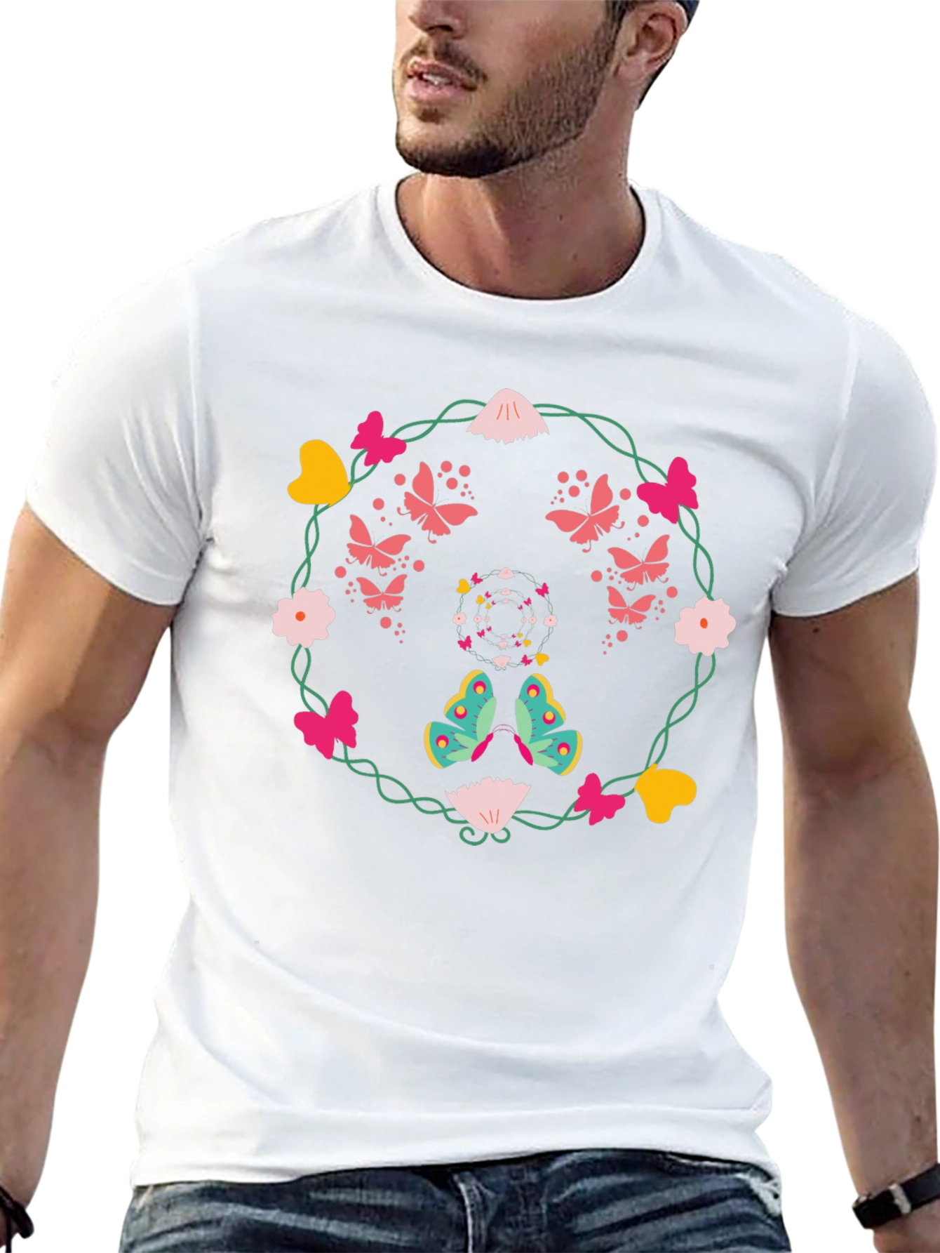 Butterfly & Floral Wreath Graphic Tee