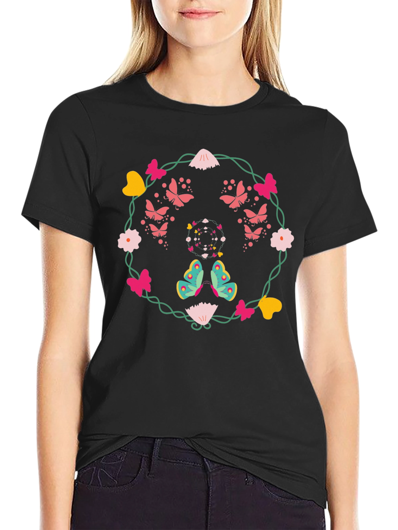 Butterfly & Floral Wreath Graphic Tee