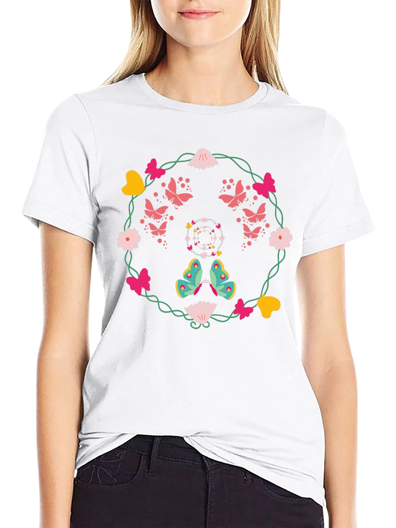 Butterfly & Floral Wreath Graphic Tee