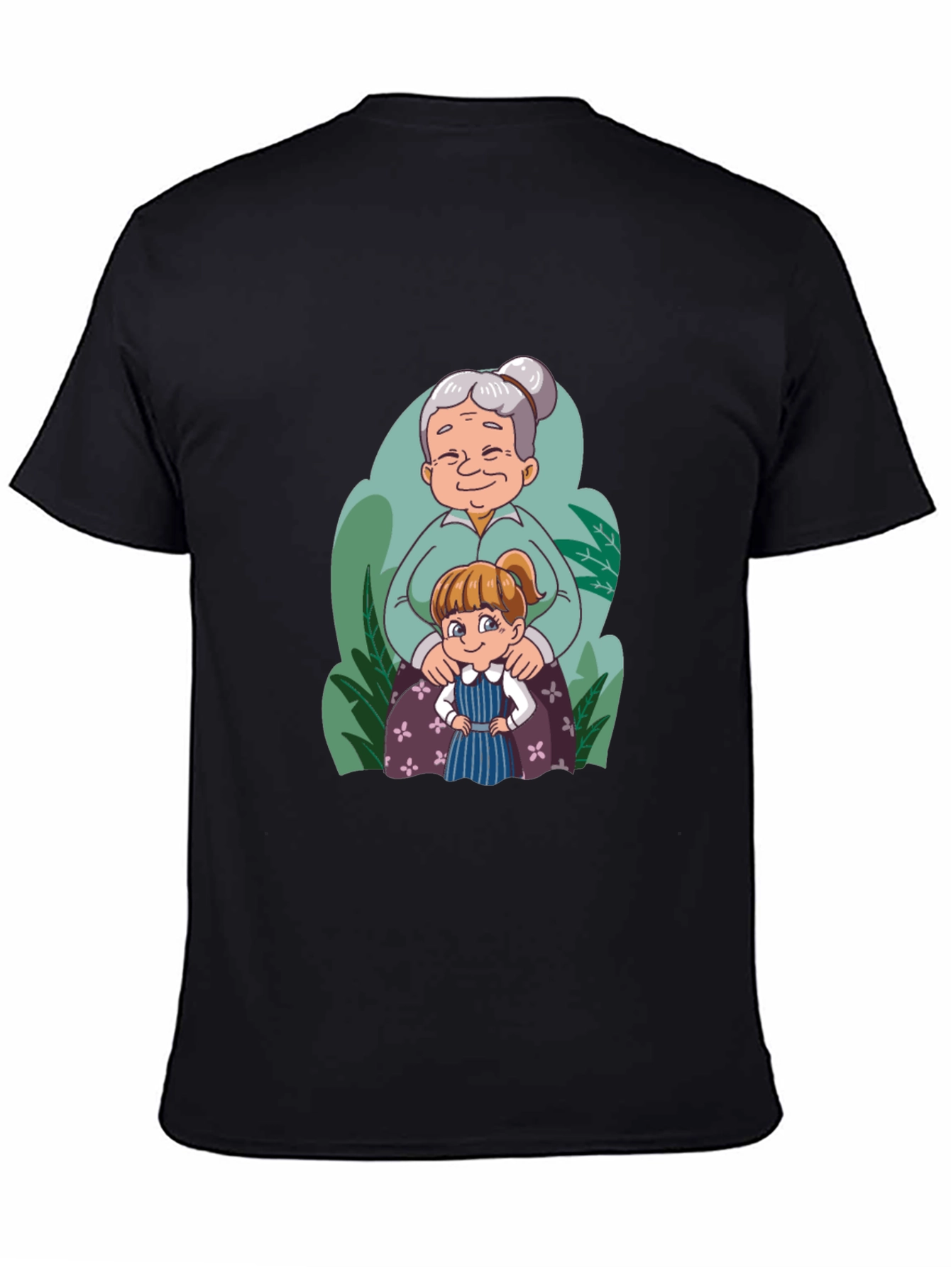 Grandma & Granddaughter Cartoon Black T-Shirt