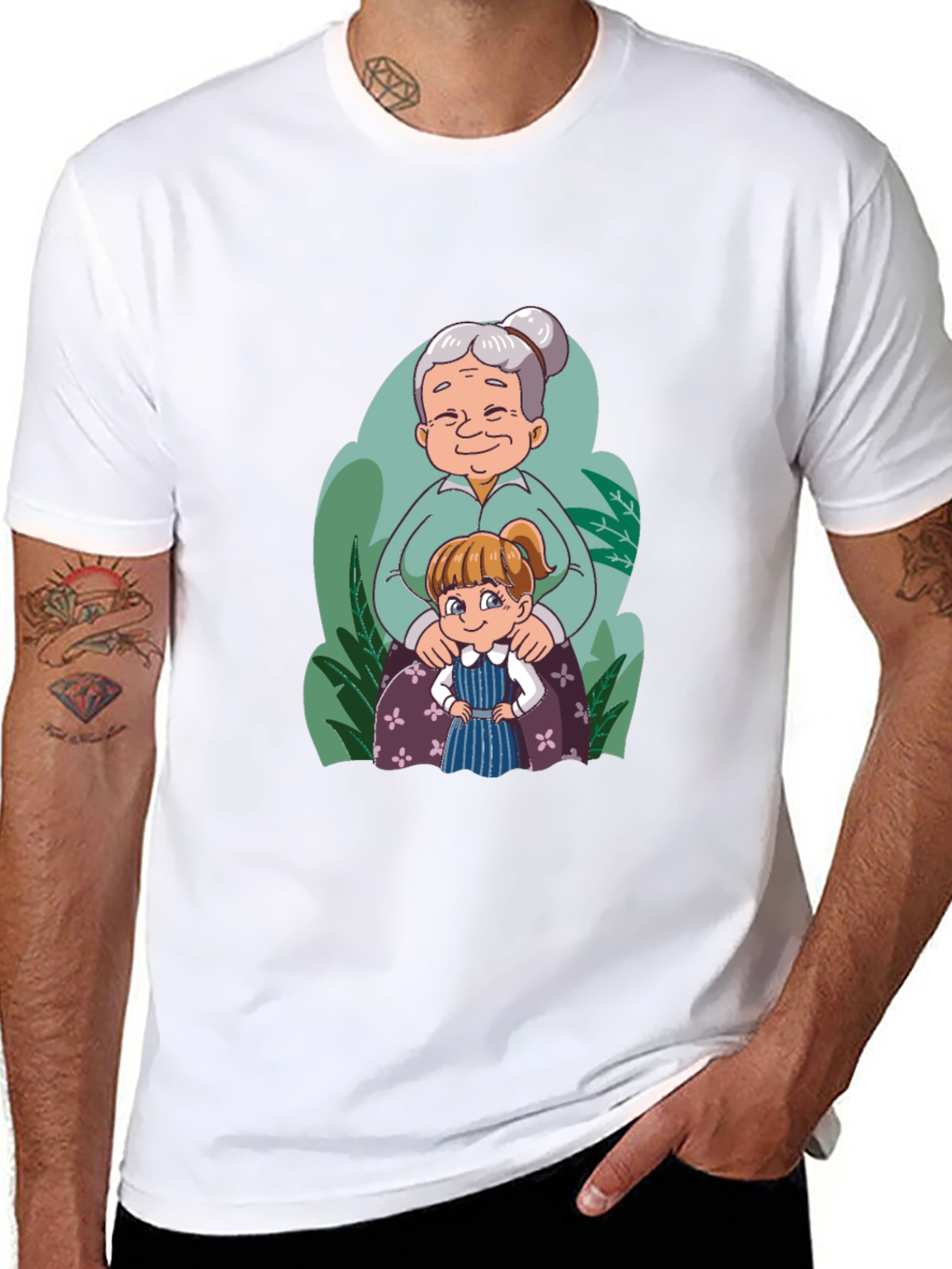 Grandma & Granddaughter Cartoon Black T-Shirt