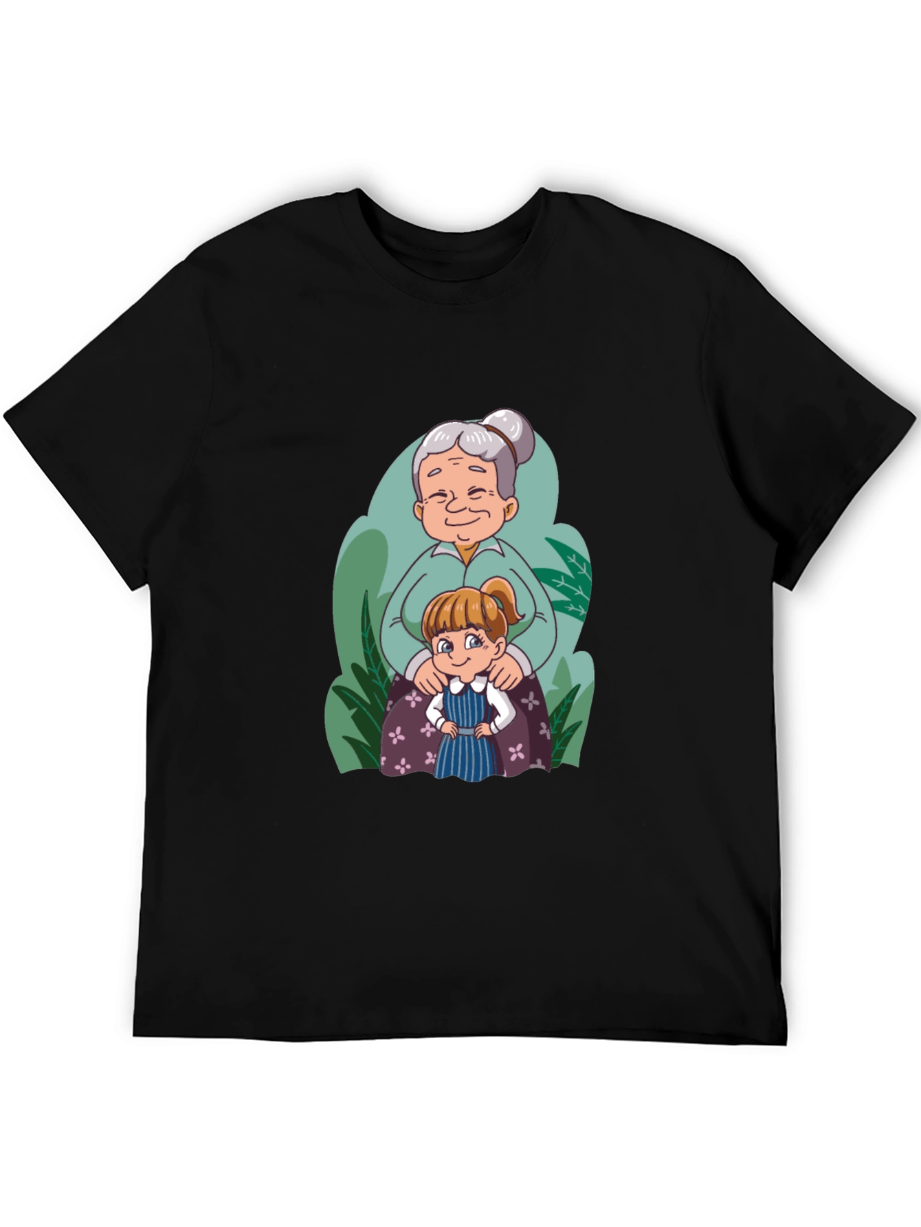 Grandma & Granddaughter Cartoon Black T-Shirt