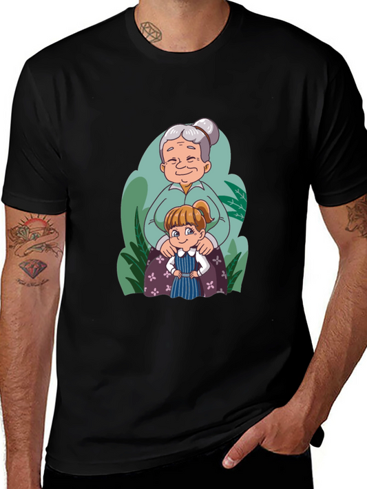 Grandma & Granddaughter Cartoon Black T-Shirt