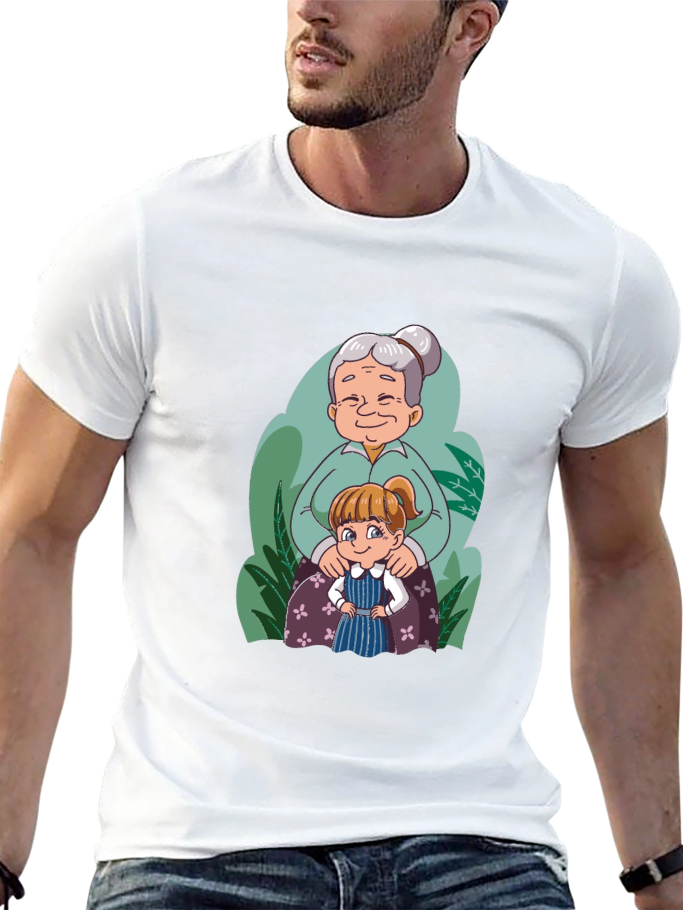 Grandma & Granddaughter Cartoon Black T-Shirt
