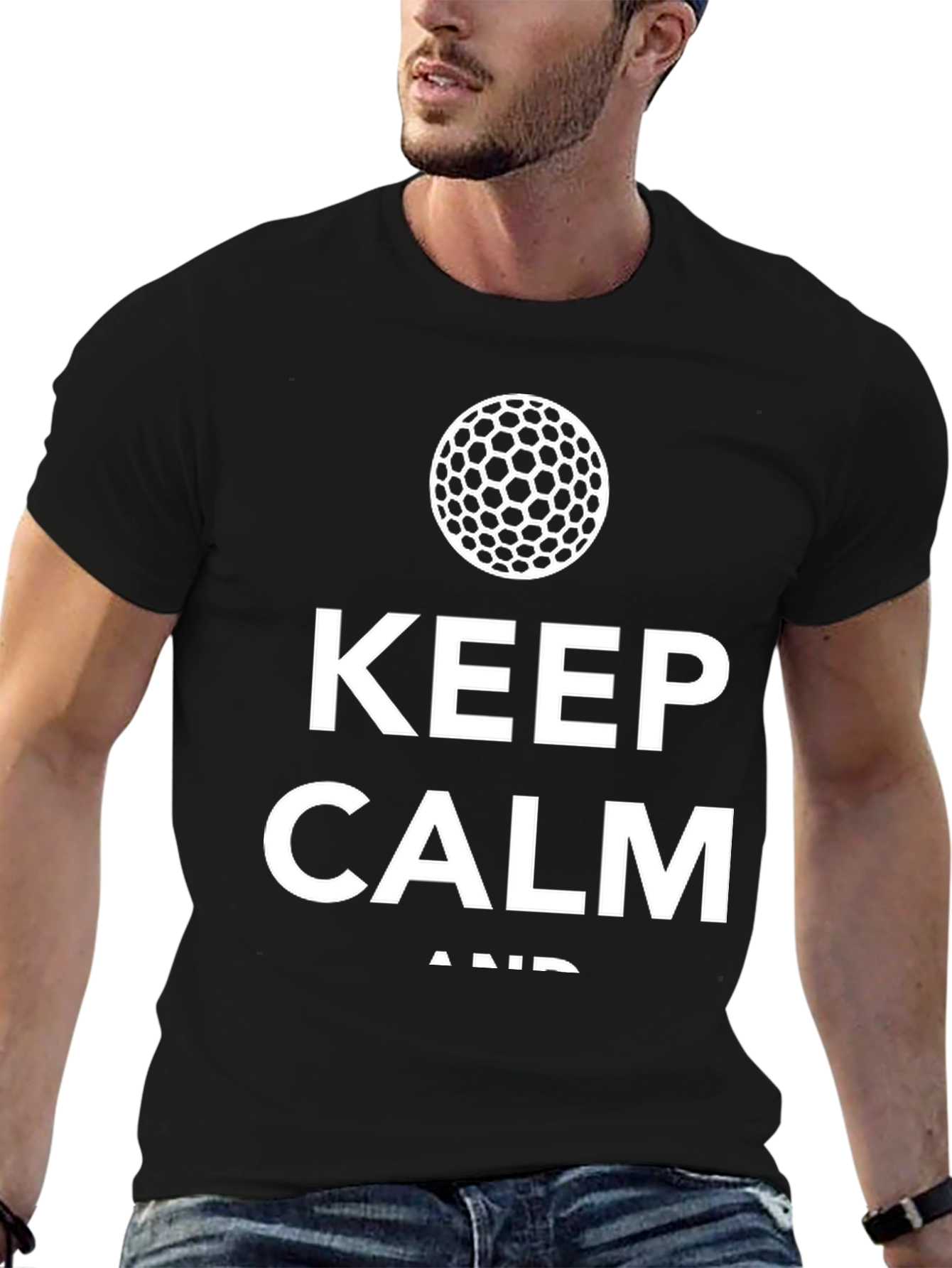 Keep Calm Golf Ball T-Shirt - Black Soft Cotton