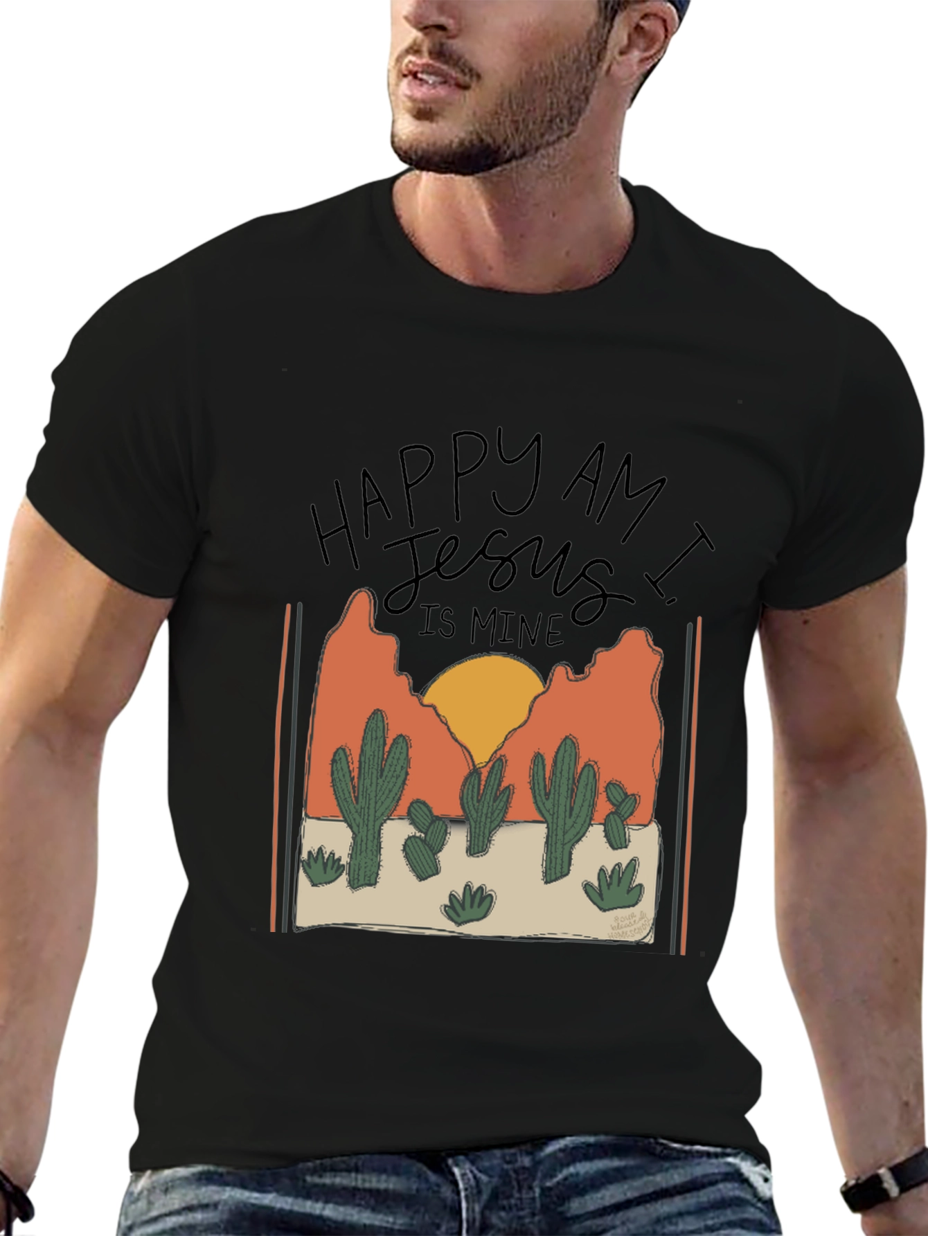 Happy am I Cactus Graphic T-Shirt