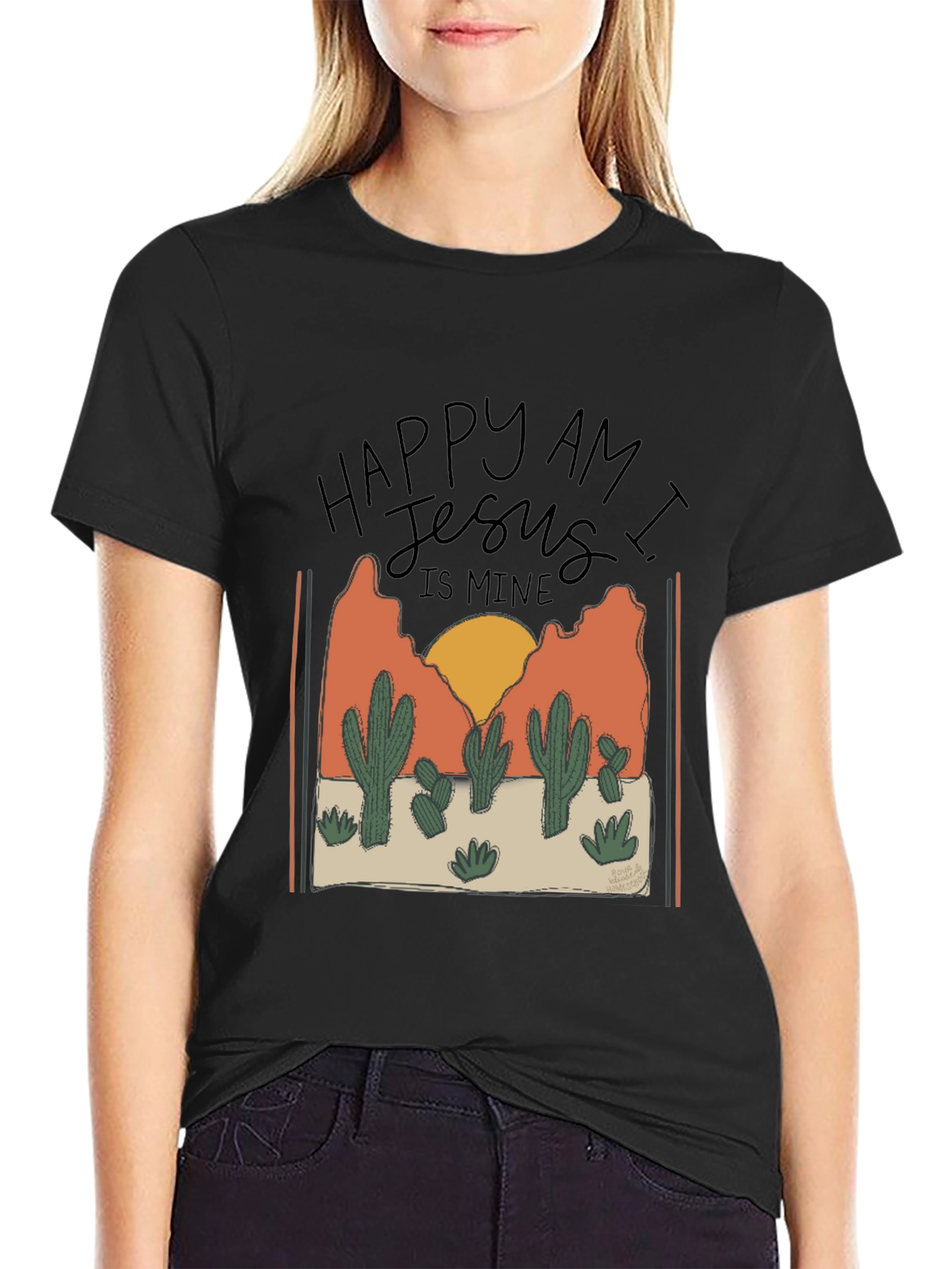 Happy am I Cactus Graphic T-Shirt