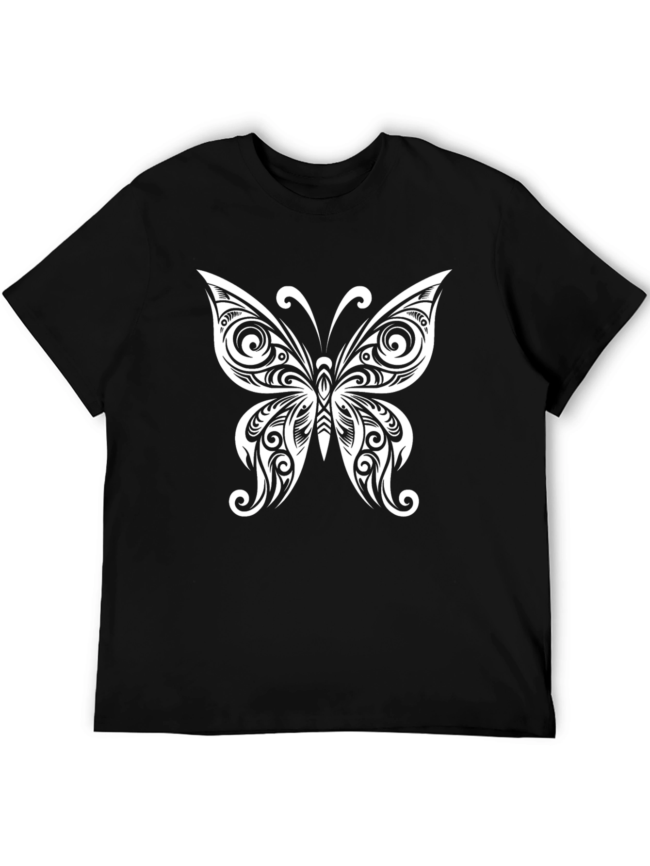 Butterfly Tattoo Style Graphic Tee - Black Cotton Blend