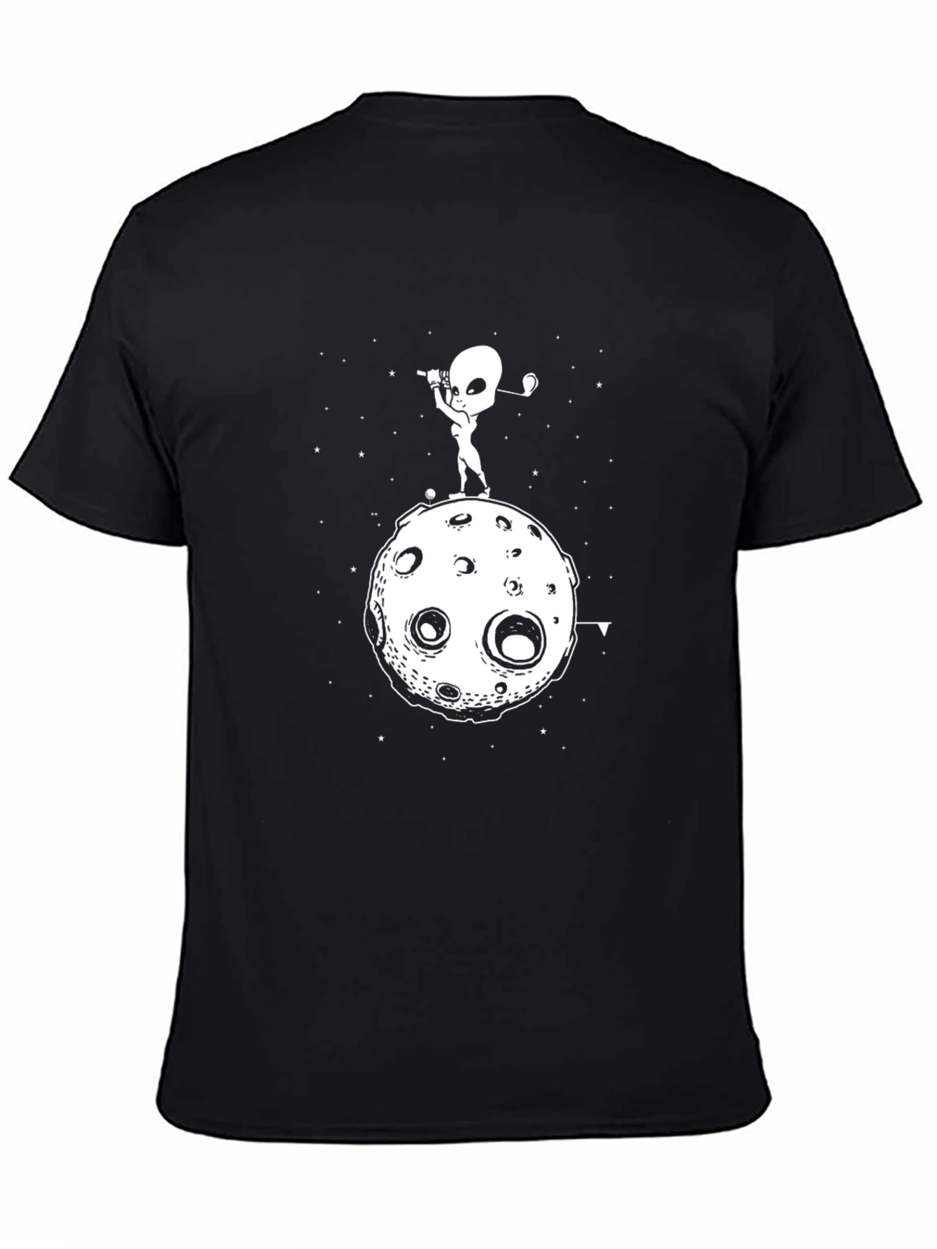 Alien Golfing on the Moon Black T-Shirt