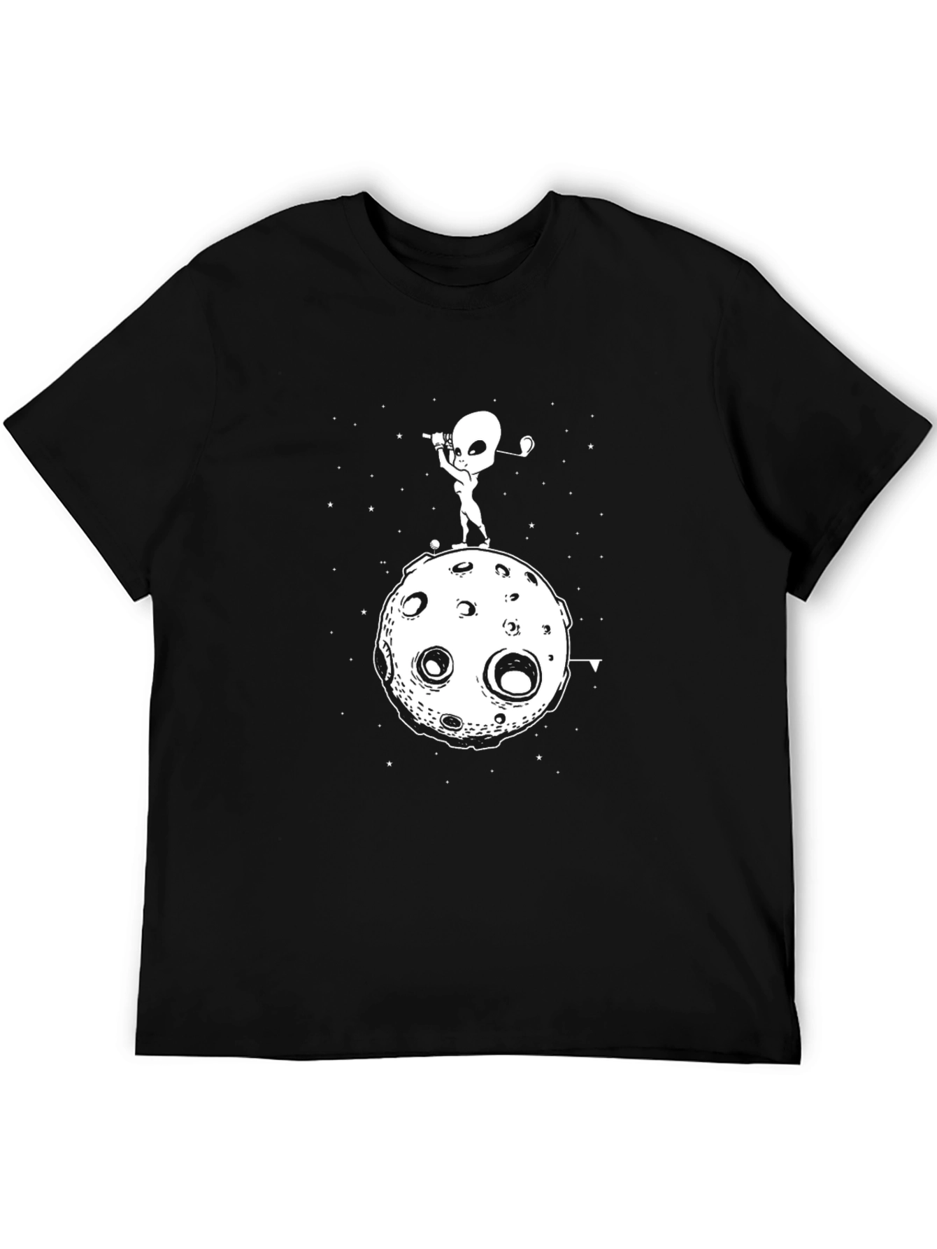 Alien Golfing on the Moon Black T-Shirt