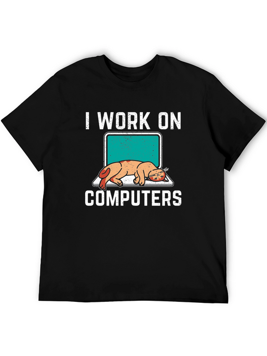 I Work On Computers T-Shirt Funny Cat Programmer Tee