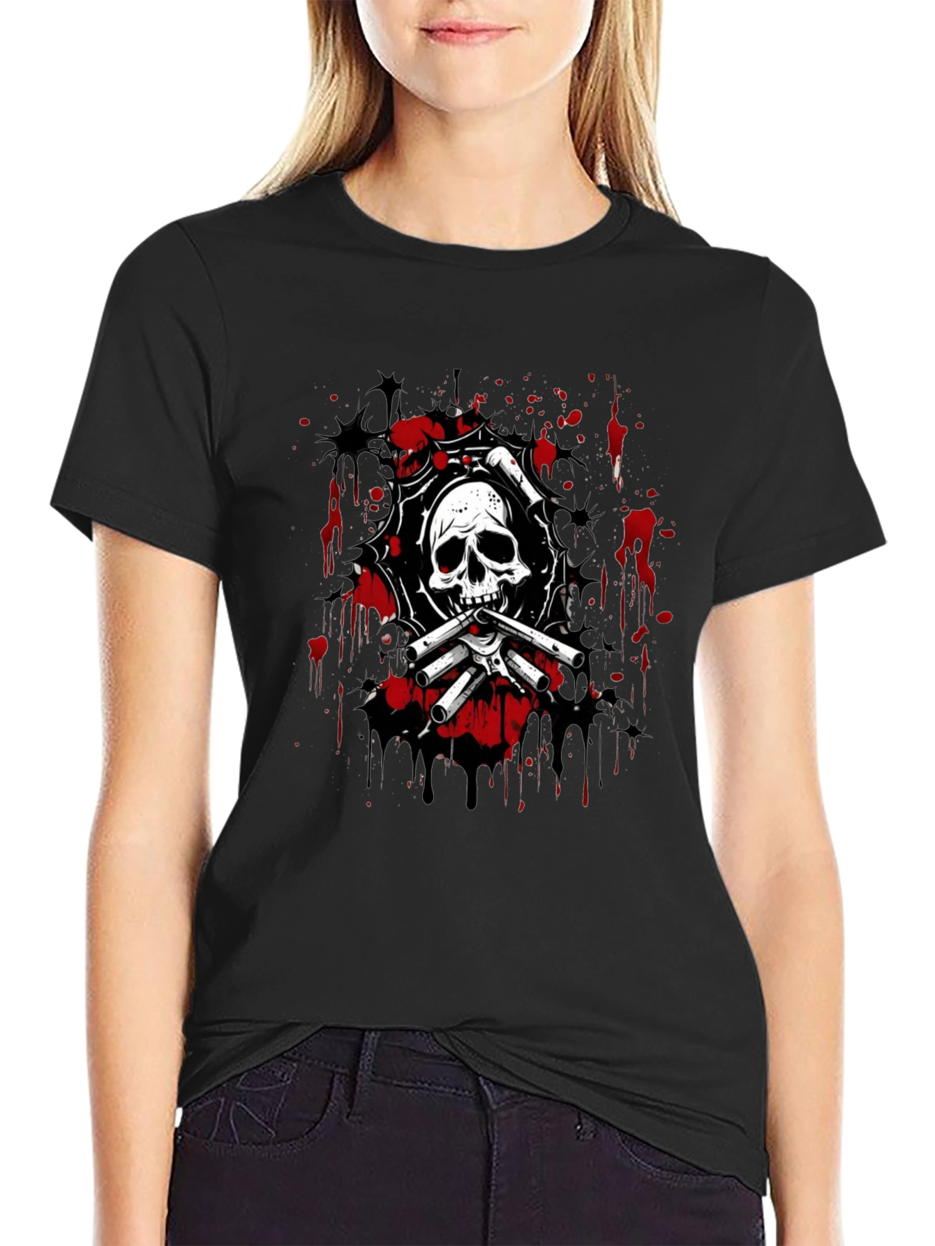 Skull & Bones Graphic Print T-Shirt - Black